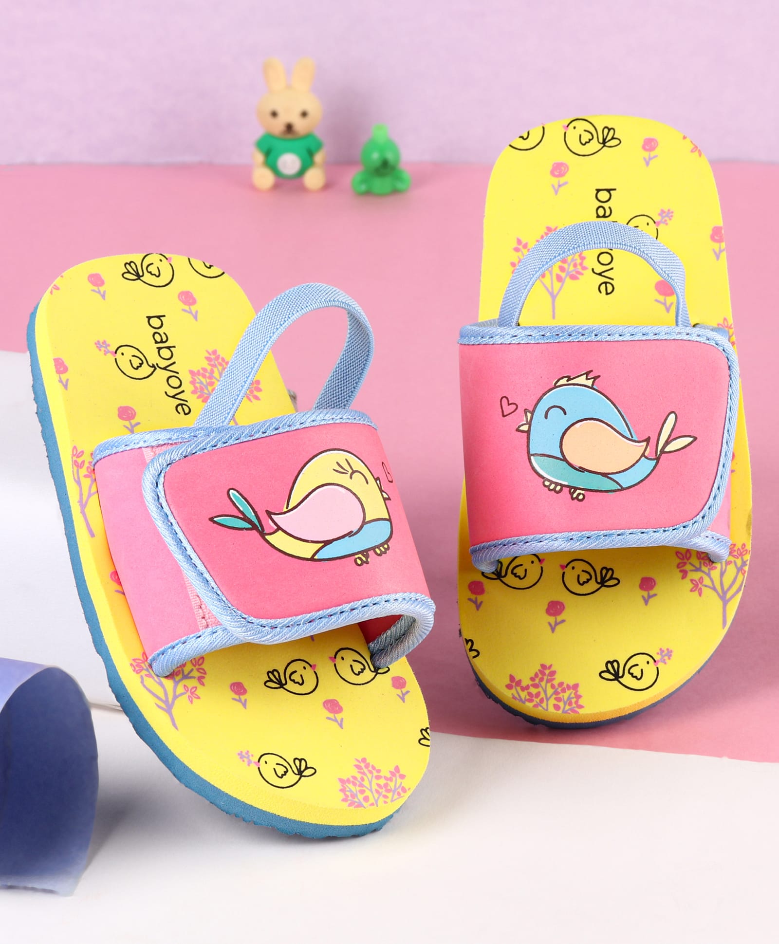 Babyoye Sea Life Printed Flip Flops with Back Strap - Yellow & Pink-image-11