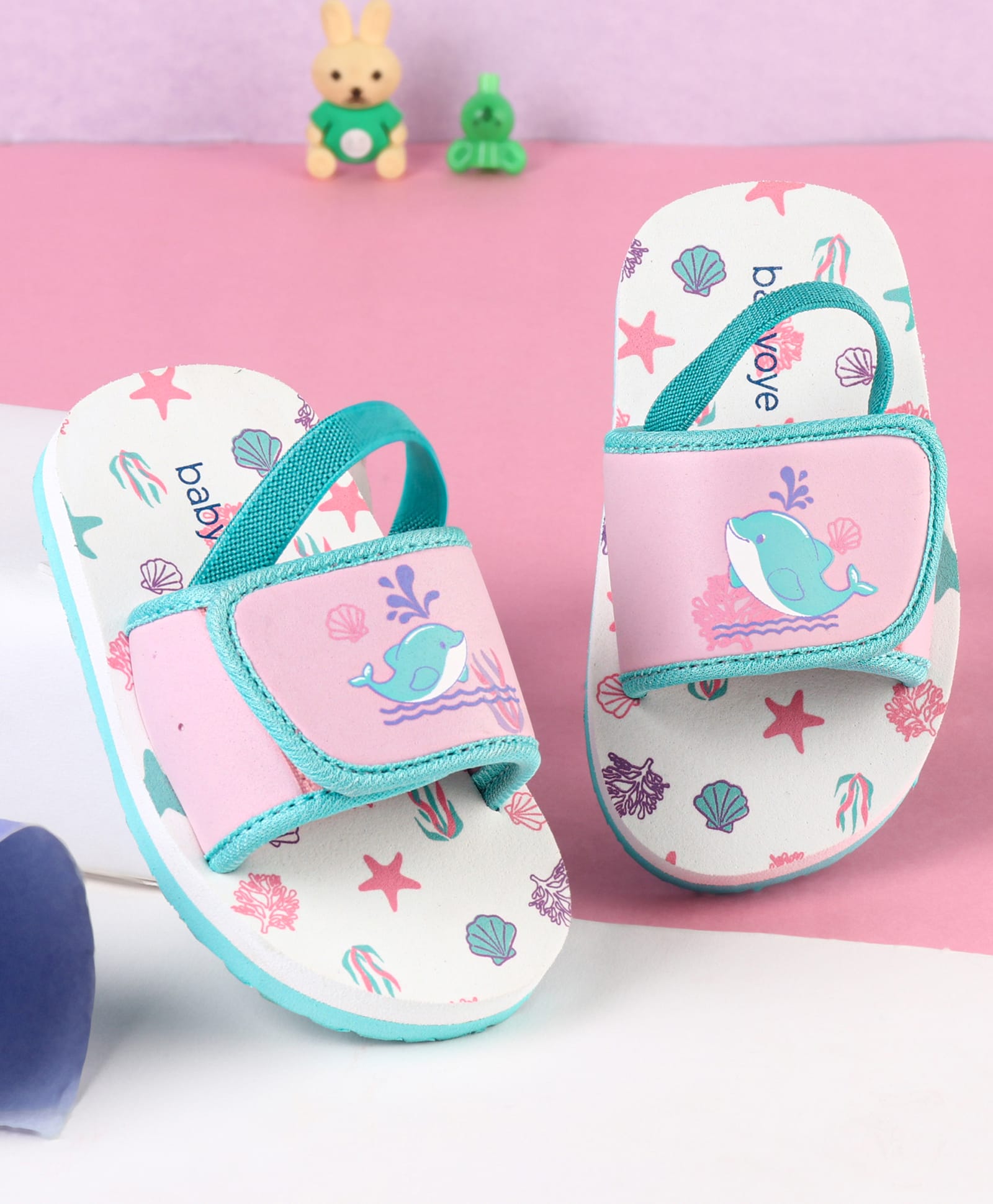 Babyoye Sea Life Printed Flip Flops with Back Strap - White