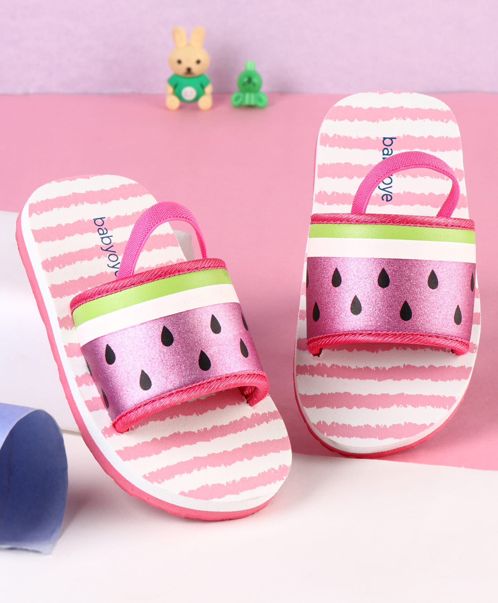 Babyoye Striped Flip Flops with Back Strap - Pink