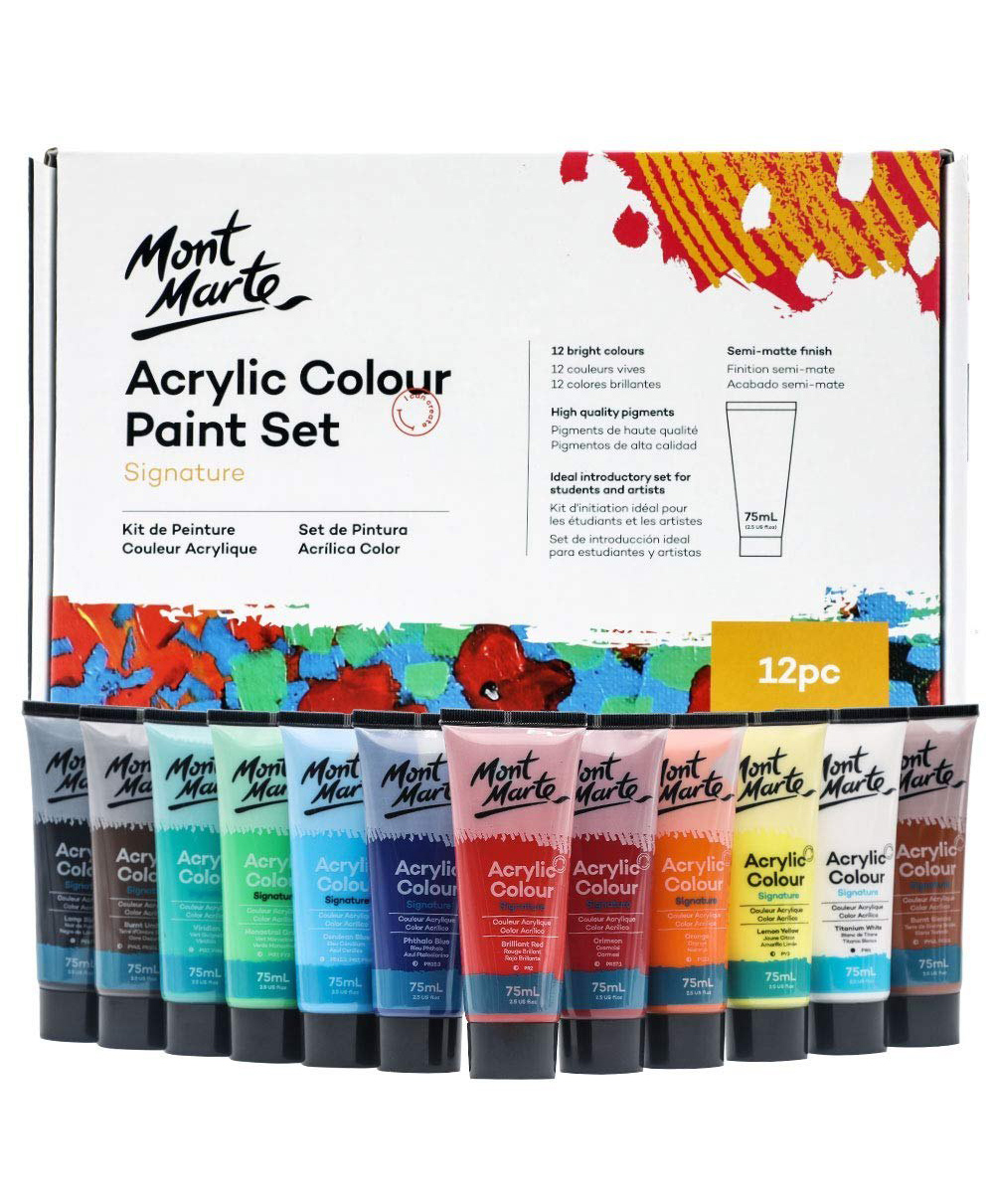 Mont Marte Acrylic Colour Paint Set of 12pc x 75ml