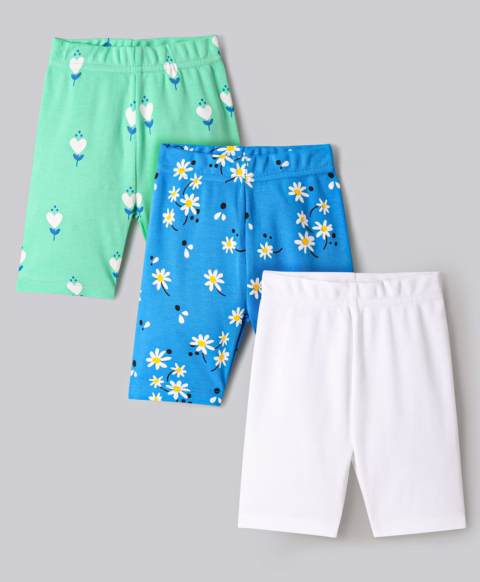Bonfino 100% Cotton Knit Shorts With Floral Print Pack Of 3 - Blue White & Green-picture-12