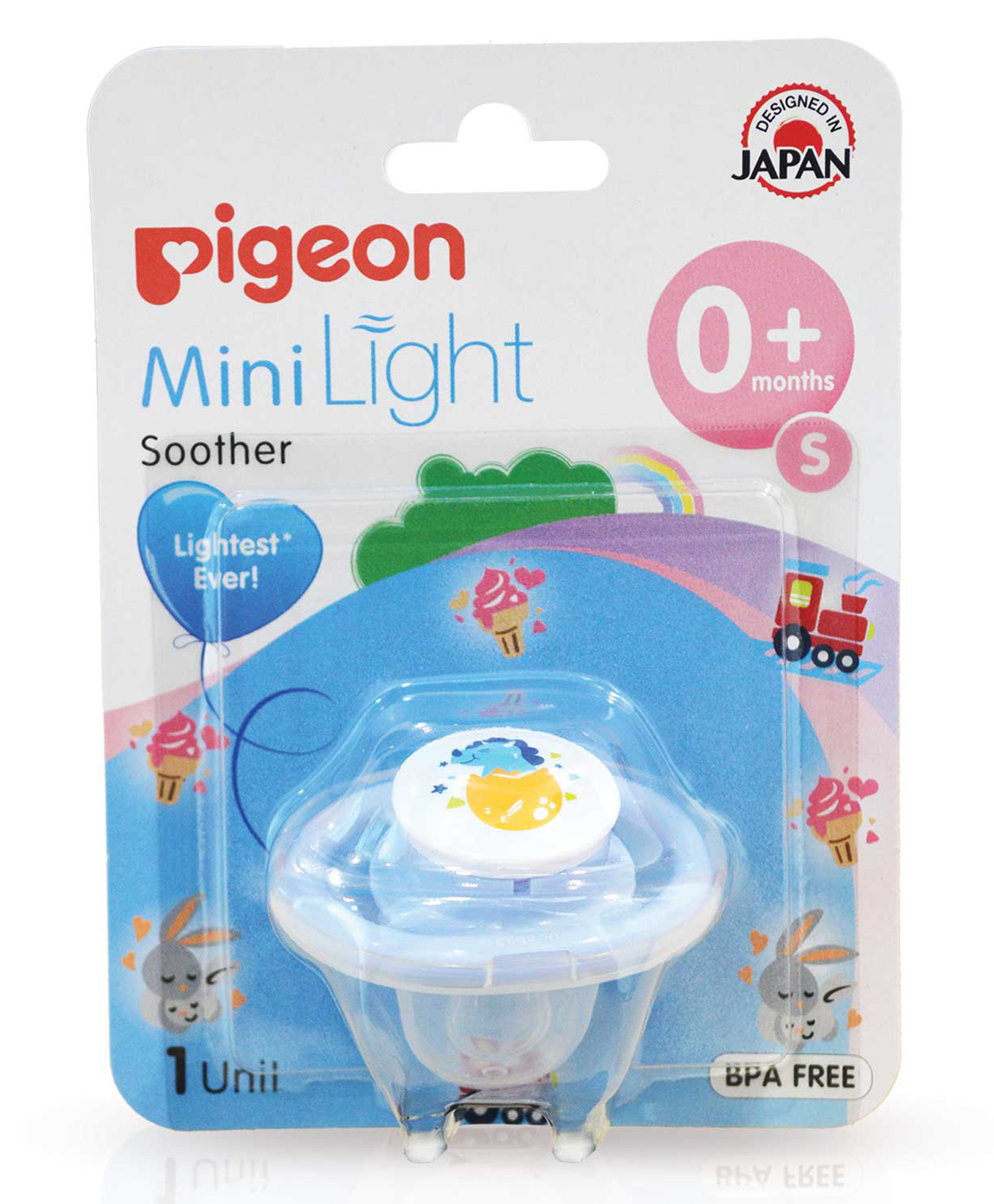 Pigeon Minilight Soother Size Small Dino Egg Print - White