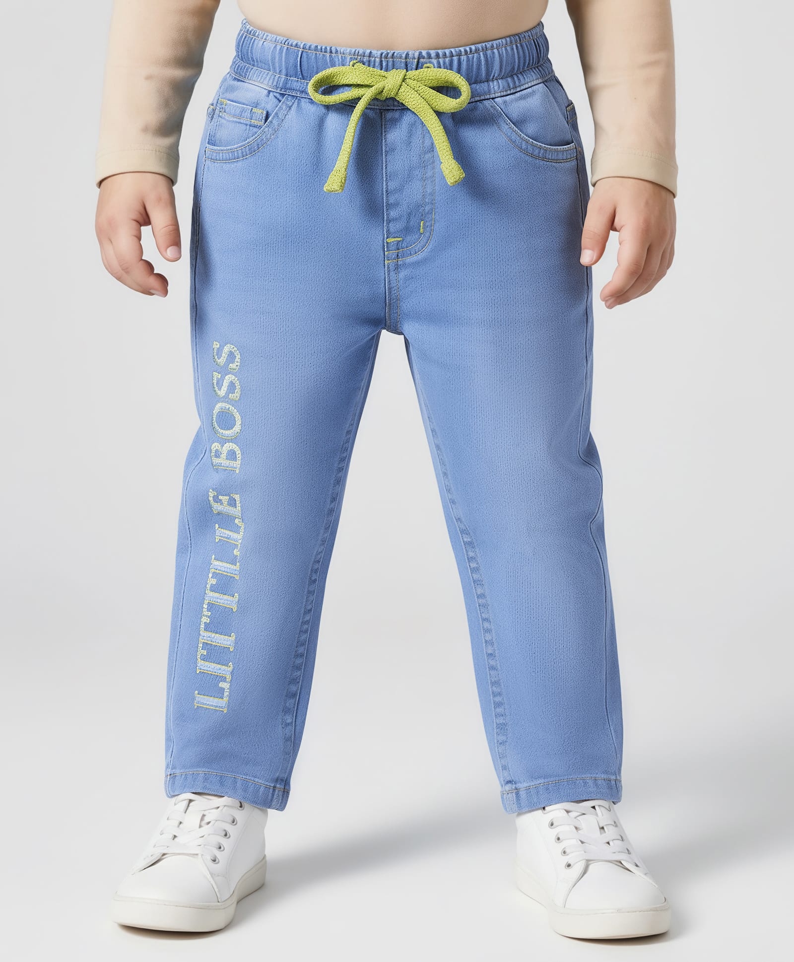 Babyoye Cotton Woven Full Length Jeans With Text Embroidery - Light Blue-image-40