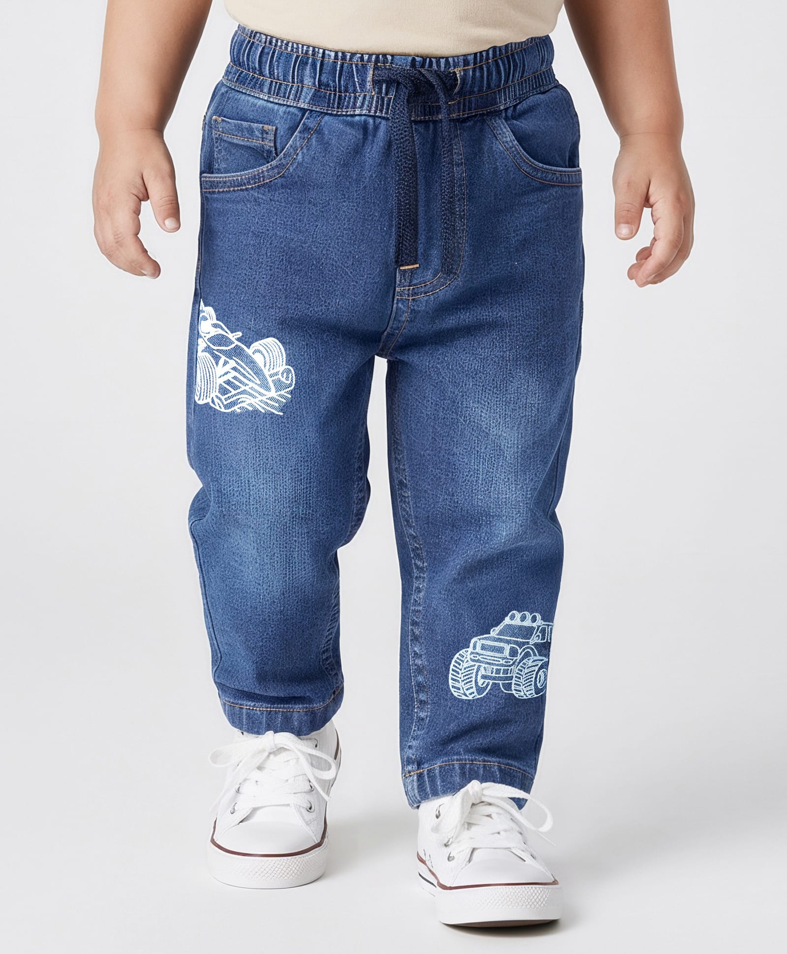 Babyoye Denim Woven Full Length Vehicles Printed Jeans - Navy Blue-picture-23
