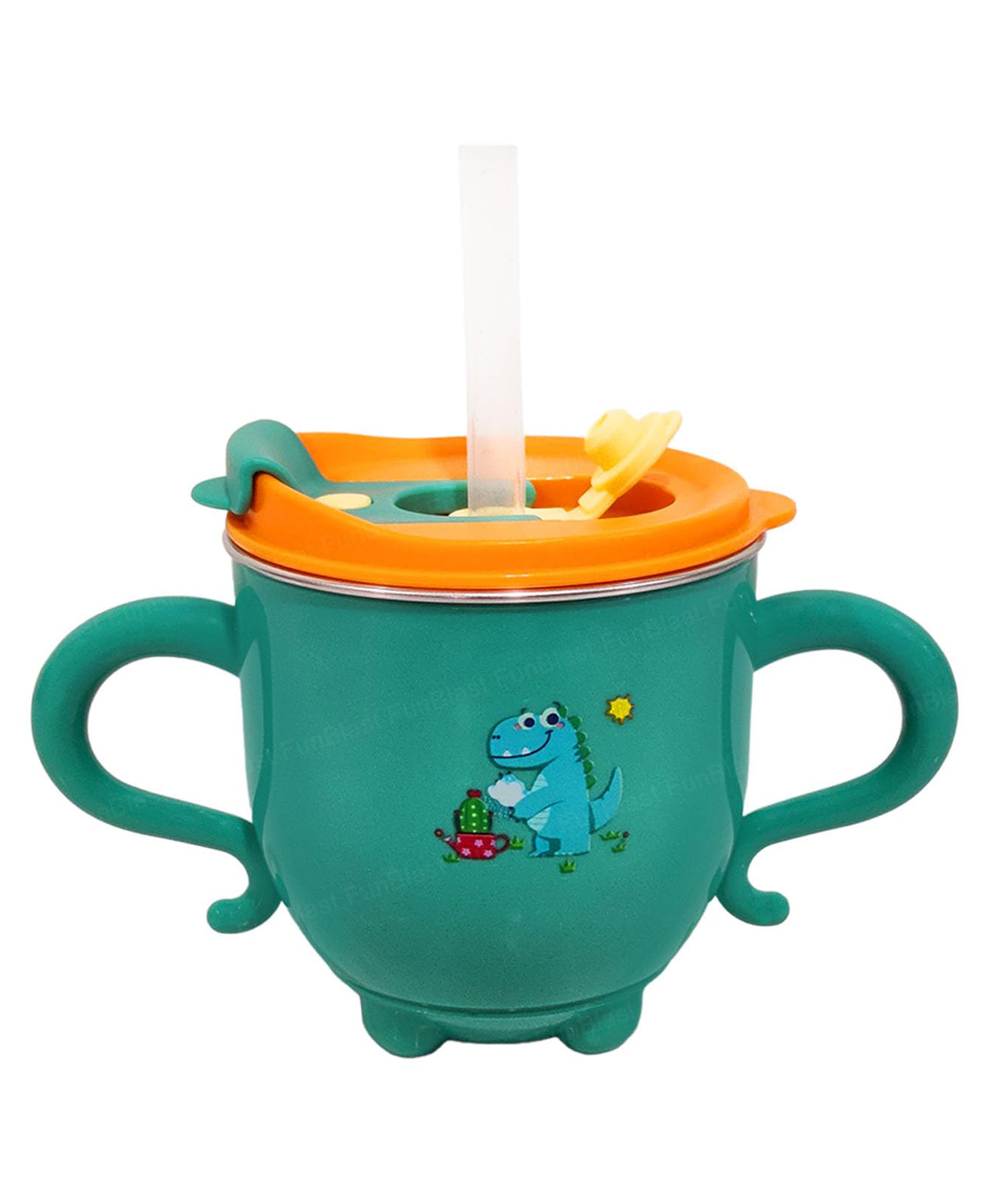 FunBlast Dinosaur Print Stainless Steel Milk Mug with Lid & Straw for Kids  200 ml Green-image-33