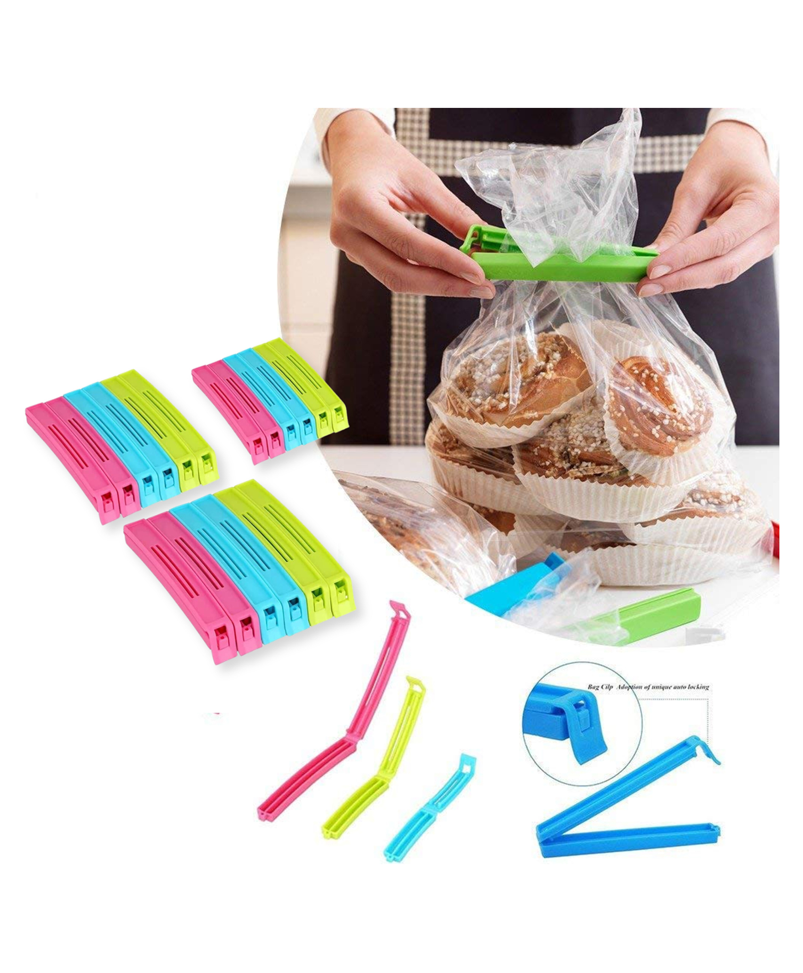 Paper Moon 12pcs Plastic Food Snack Bag Pouch Vacuum Clip Sealer - Multicolor-image-24