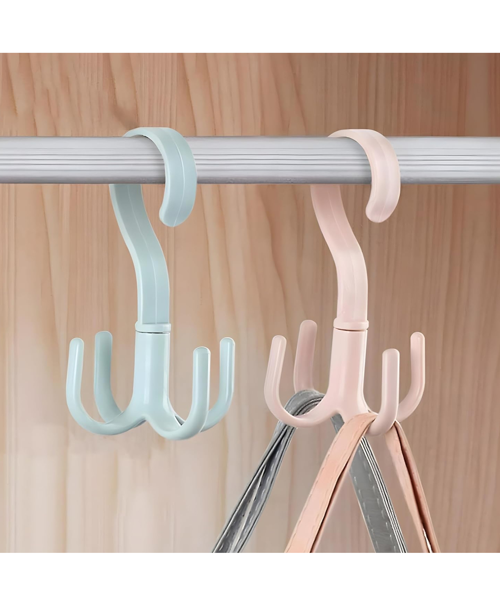 Paper Moon 4 PCS Multi-Function 360 Degree Rotatable 4 Claw Hook Hangers for Closet Organizer Clothes Hangers- Multicolor