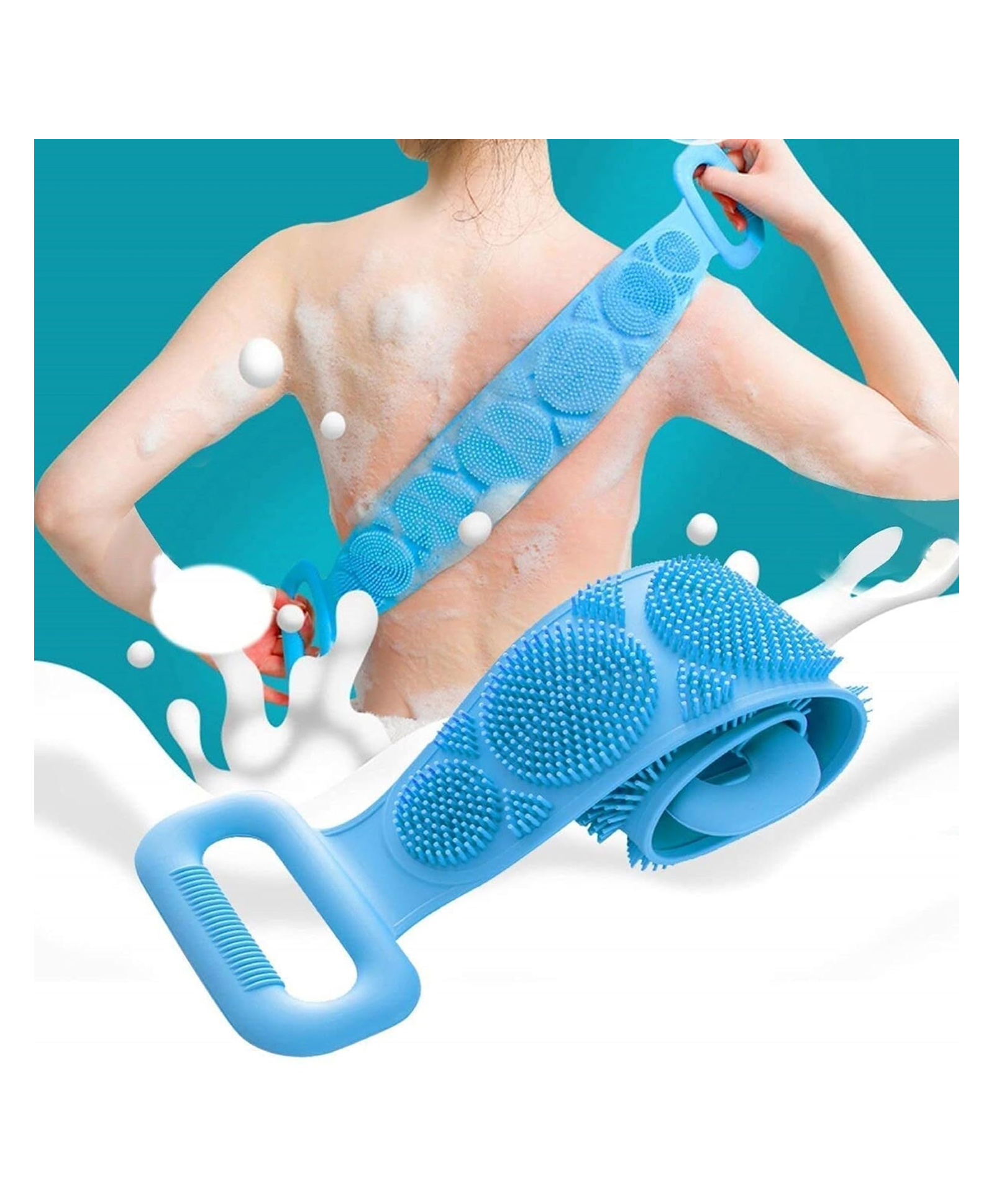 ulifestyle Paper Moon Silicone Body Back Scrubber, Double Side Bathing Brush Belt for Skin Deep Cleaning Massage, Dead Skin Removal Exfoliating Belt for Shower 1pc - Color May Vary-picture-15
