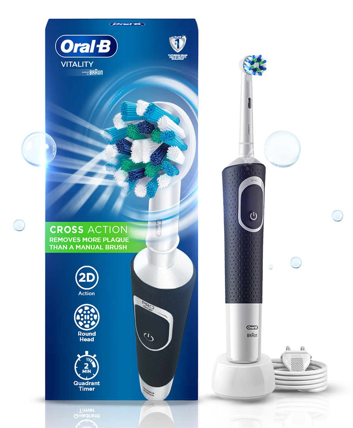 Oral B Vitality 100 Criss Cross Electric Rechargeable Toothbrush Powered By Braun - Black-image-9
