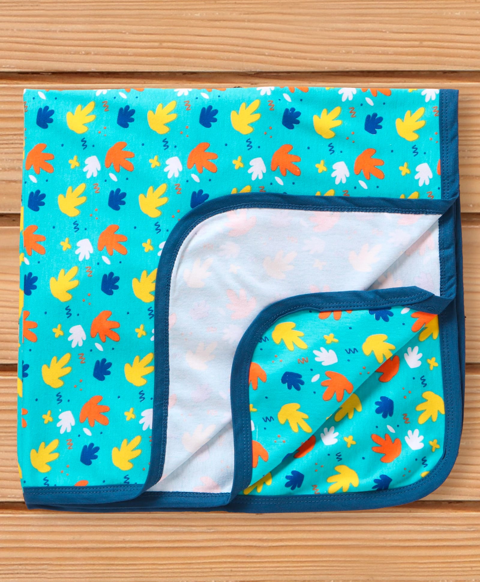 OHMS Interlock Knit Wrappers with Leaves Print L 75 x W 75 cm - Aqua Blue-image-11