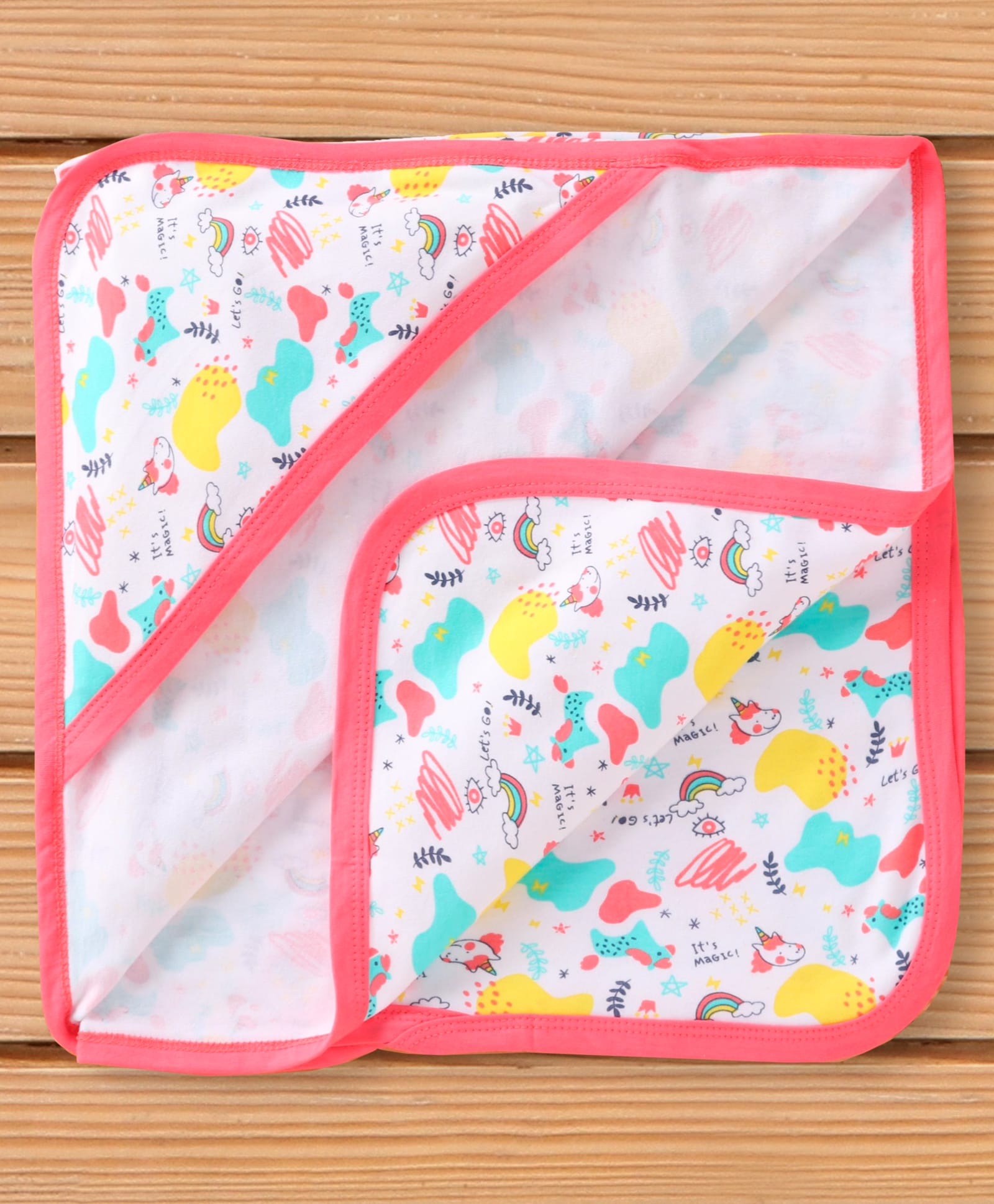 OHMS Interlock Knit Wrappers with Unicorn Print L 75 x W 75 cm - White & Pink-image-9
