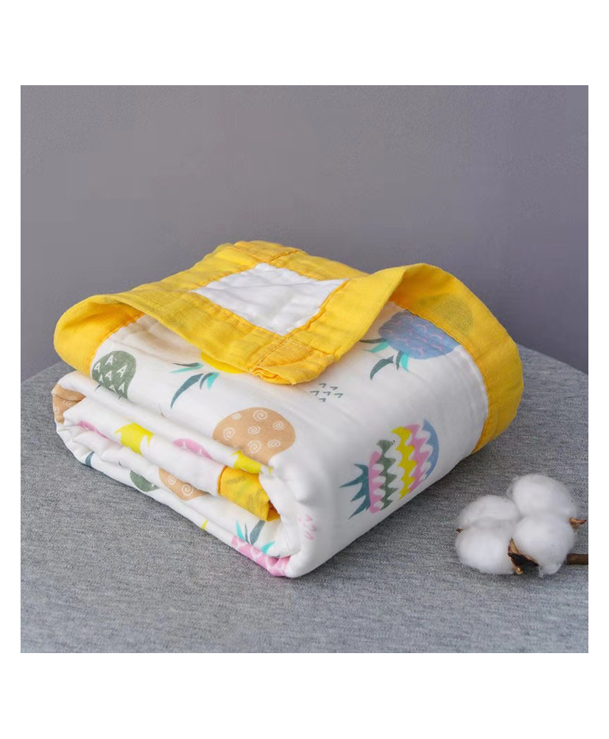 VOIDROP 6-Layer Baby Muslin Cotton Blanket110 x 110 cm Pineapple Print, Soft & Breathable for Newborns and ToddlersYellow Border, Multi-Use Swaddle Blanket-picture-22