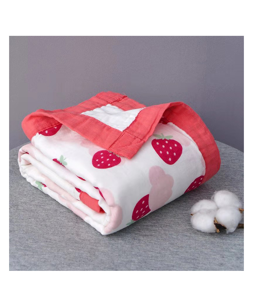 VOIDROP 6-Layer Baby Muslin Blanket110 x 110 cm Organic Cotton Strawberry Print, Soft & Breathable for Newborns & ToddlersRed Border, Lightweight Swaddle Blanket-picture-34