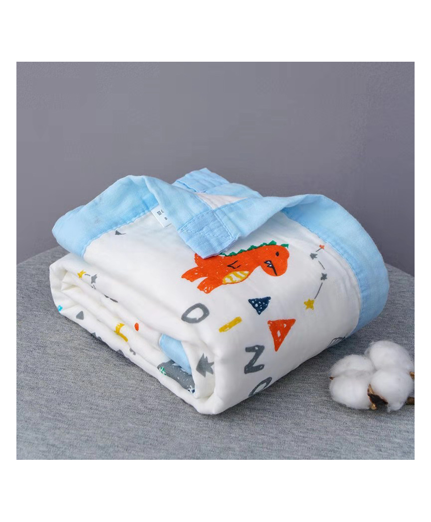 VOIDROP 6-Layer Baby Muslin Blanket110 x 110 cm Organic Cotton mix colored dinosaur Print, Soft & Breathable for Newborns & ToddlersBlue Border, Lightweight Swaddle Blanket-picture-32