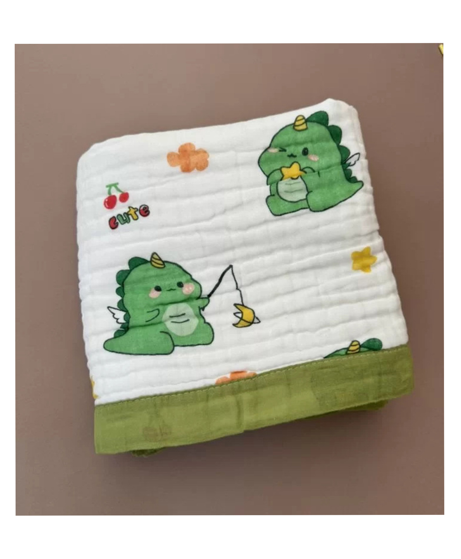 VOIDROP 6-Layer Baby Muslin Blanket110 x 110 cm Organic Cotton green dinosaur Print, Soft & Breathable for Newborns & ToddlersGreen Border, Lightweight Swaddle Blanket-picture-24