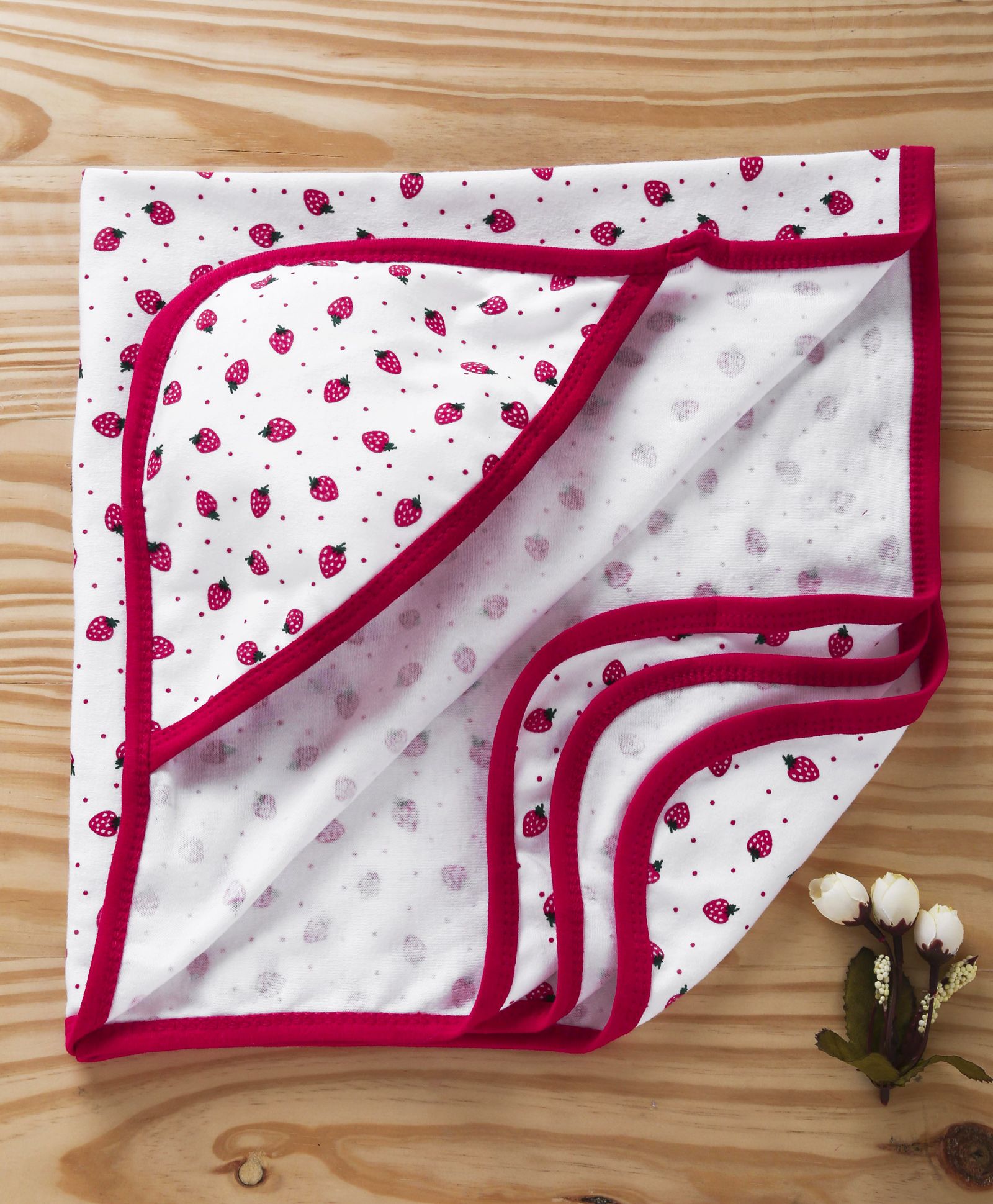 Tinycare Hooded Towel Strawberry Print - Dark Pink-image-15