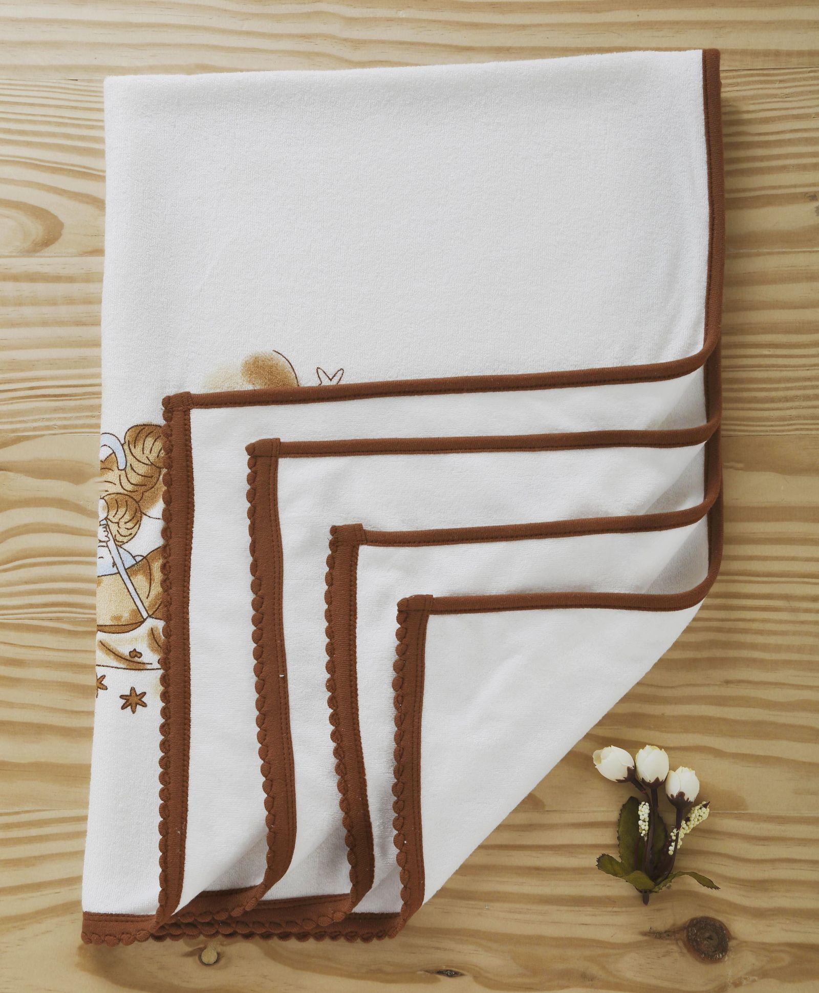 Tinycare Towel Teddy Print - White Brown-image-32