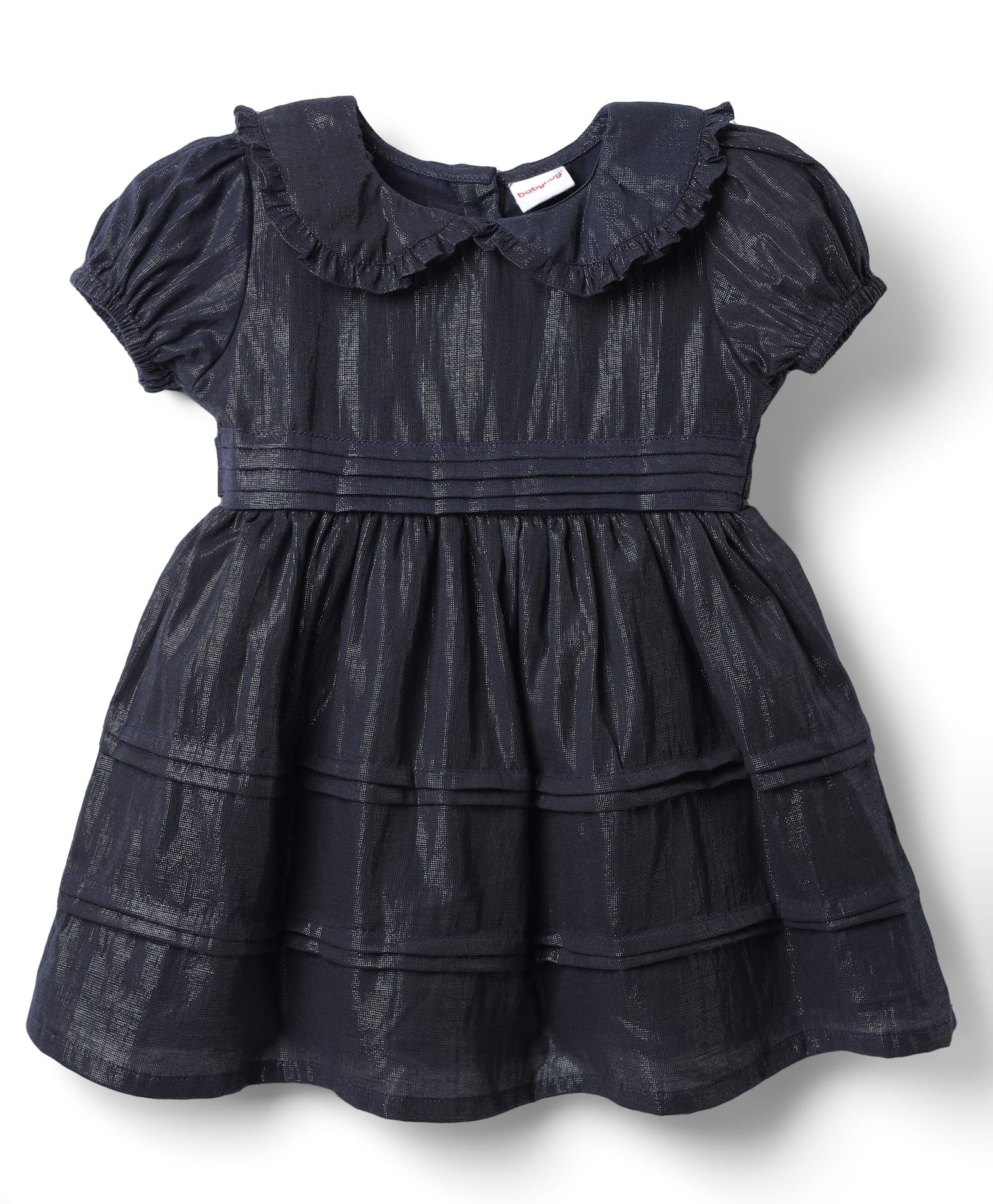 Babyhug Cotton Woven Half Sleeves Solid Frock With Peter Pan Collar - Black-picture-27
