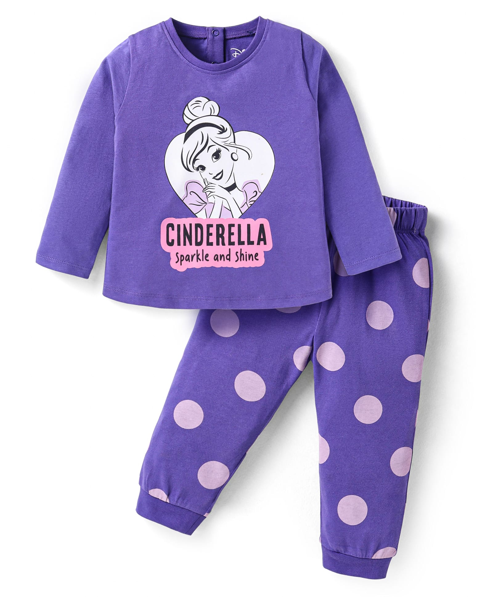 Babyhug Disney Single Jersey Knit Full Sleeves Night Suit With Cinderella Graphics - Purple-image-18