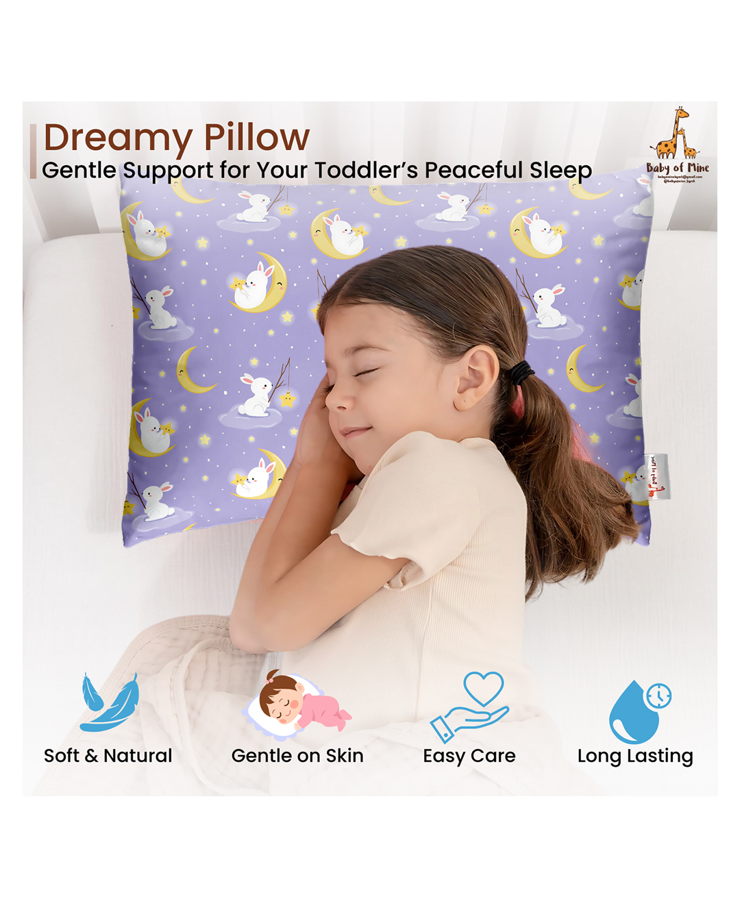 Baby of Mine Premium Baby Infant Pillow for Kids Age 1 Year To 5 Years - Imported Super Soft Fabric - Sky Rabbit Print