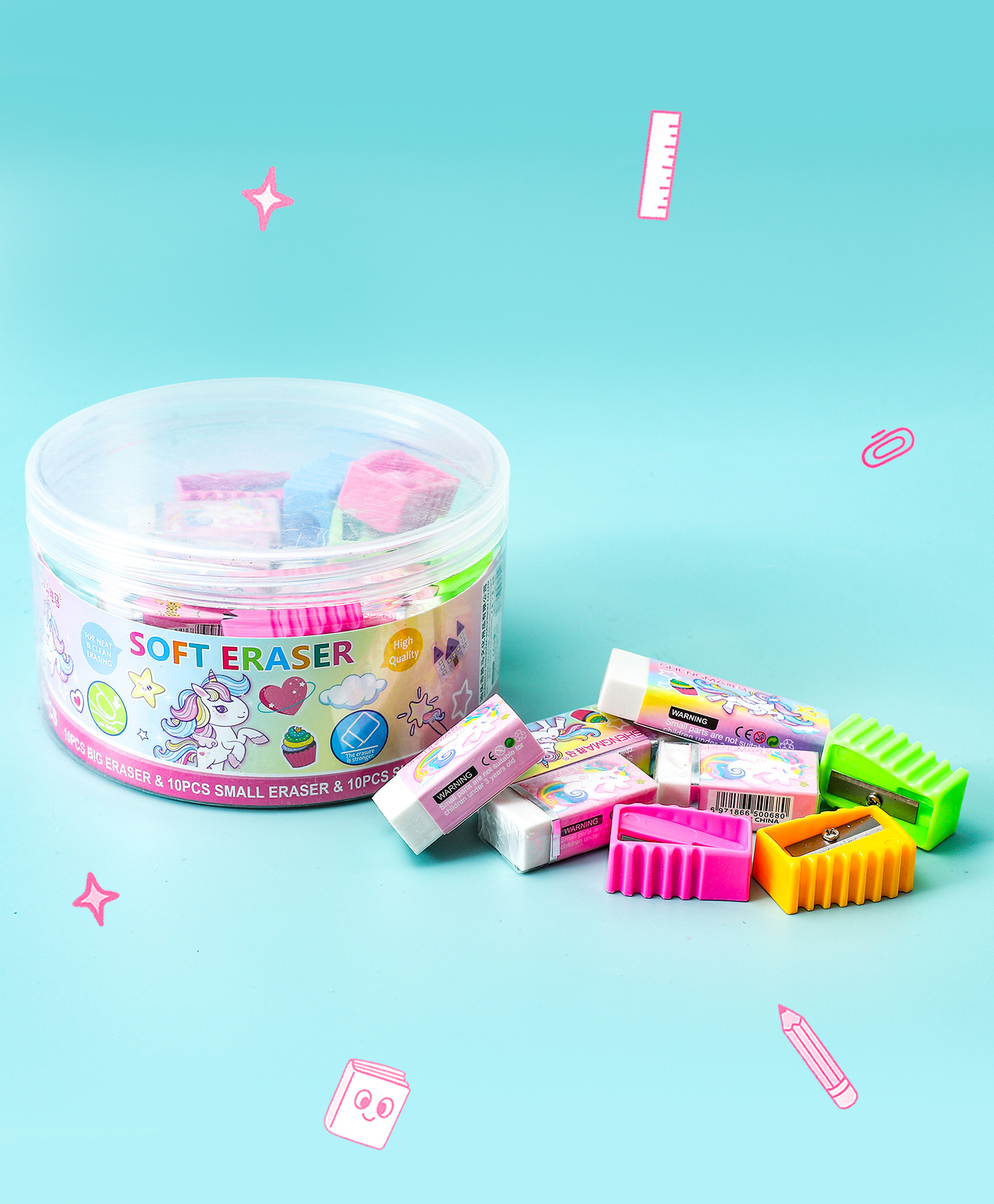 fab n funky High Quality Eraser & Sharpener Combo Pack of 30 - Pink-picture-11