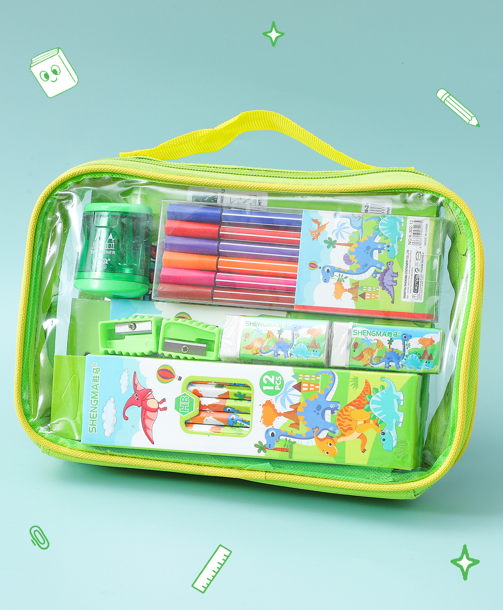 Zoe Dino Theme Stationery Set - Green-image-30