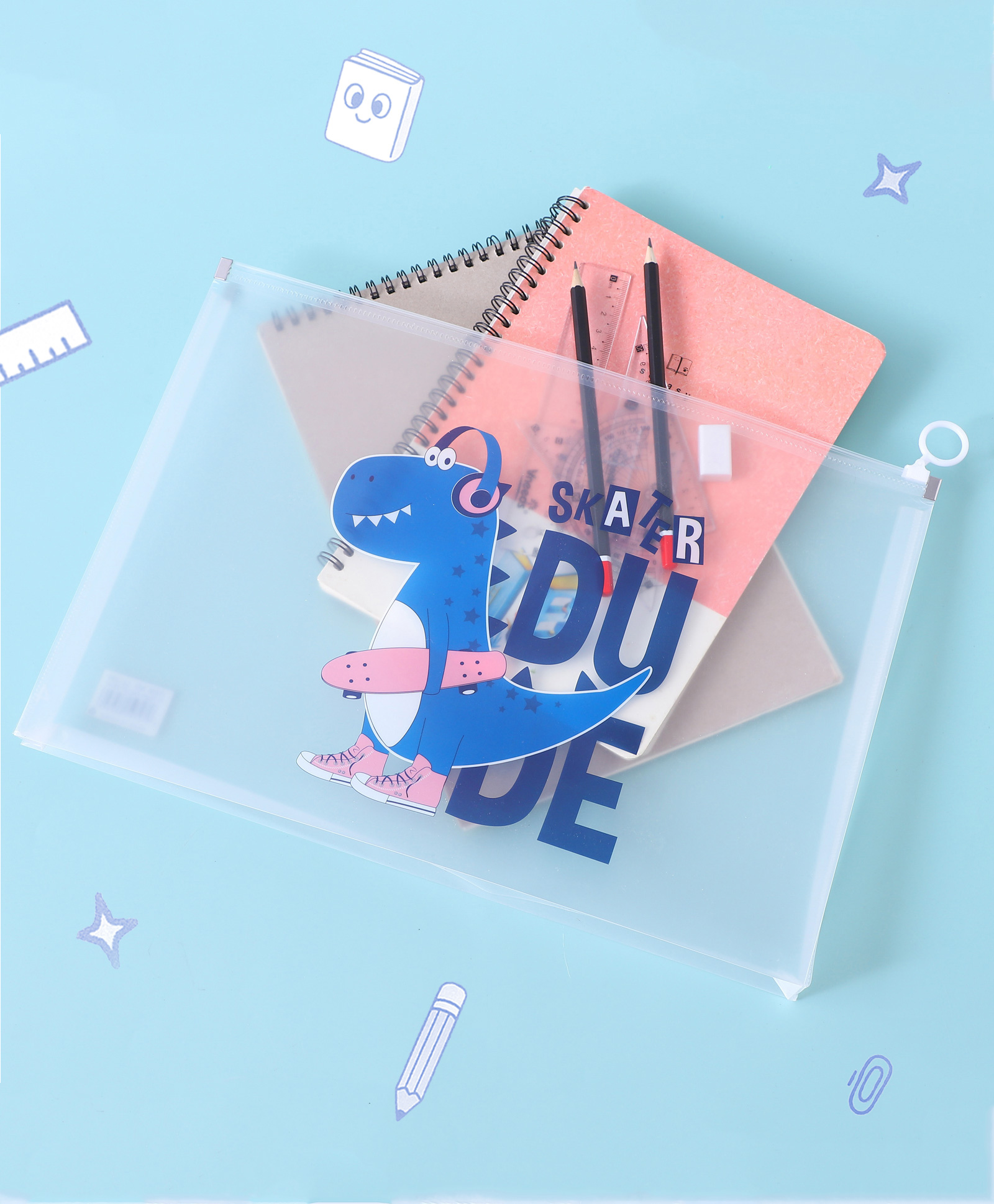 fab n funky Dino Print Transparent Folder - Royal Blue-picture-18