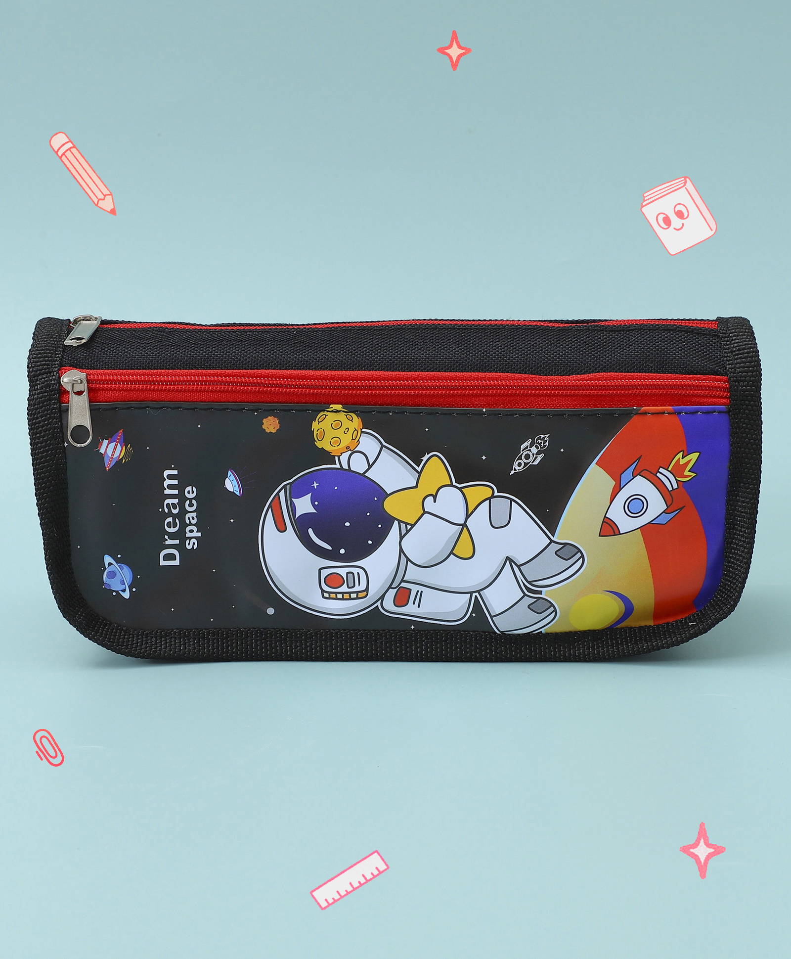 fab n funky Pencil Pouch with Space Theme Print - Black-picture-14