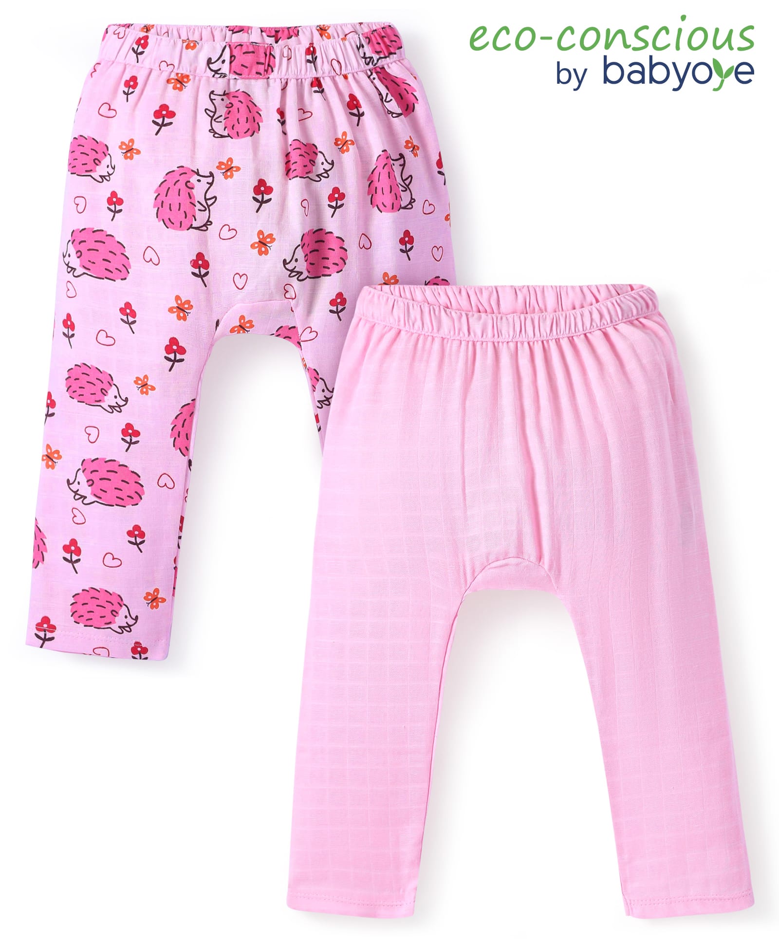 Babyoye Muslin Woven Full Length Solid & Strawberry Printed Diaper Leggings Pack of 2 - Pink-image-30