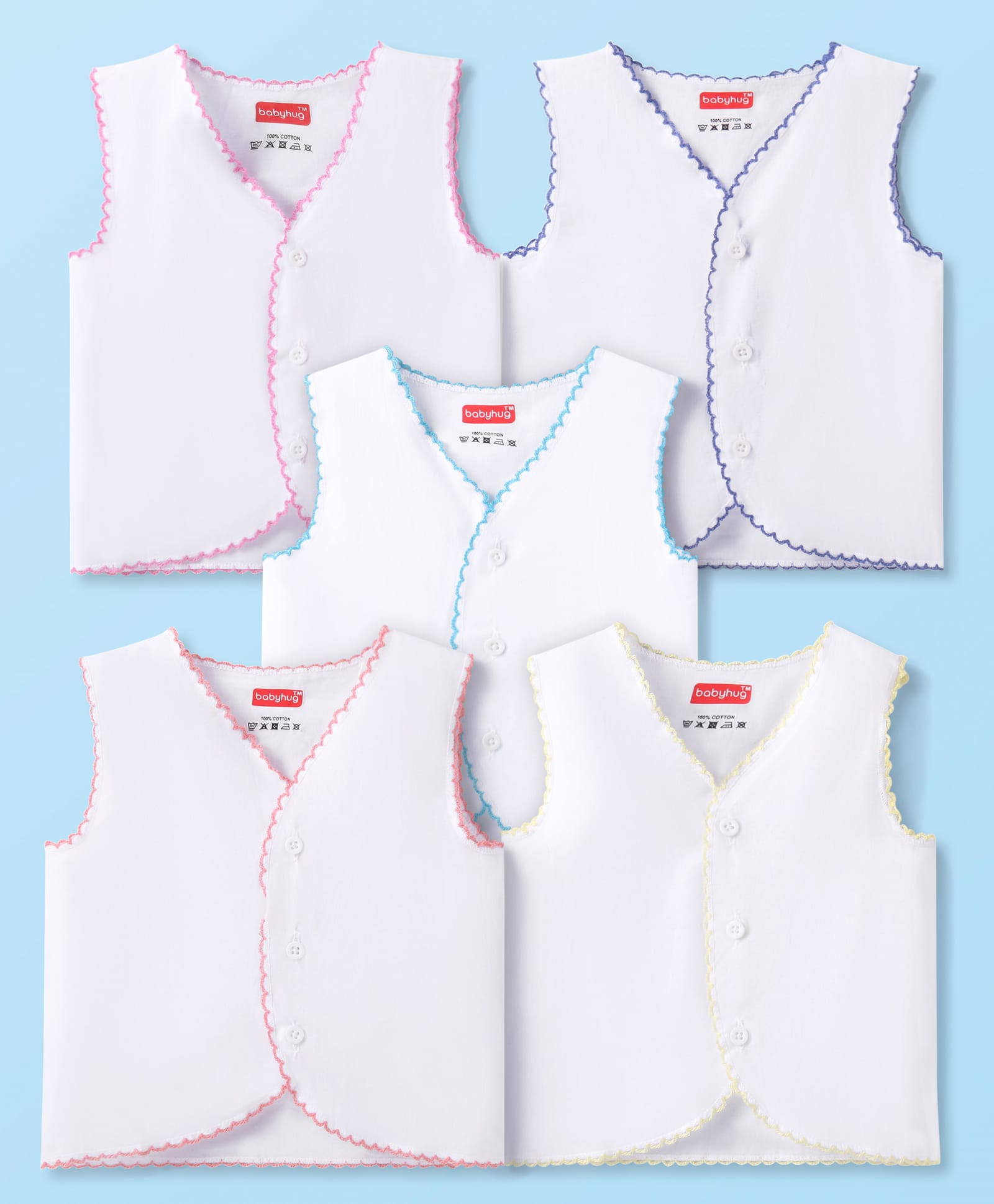 Babyhug 100% Cotton Woven Solid Color Jhablas Pack of 5 - White-image-38