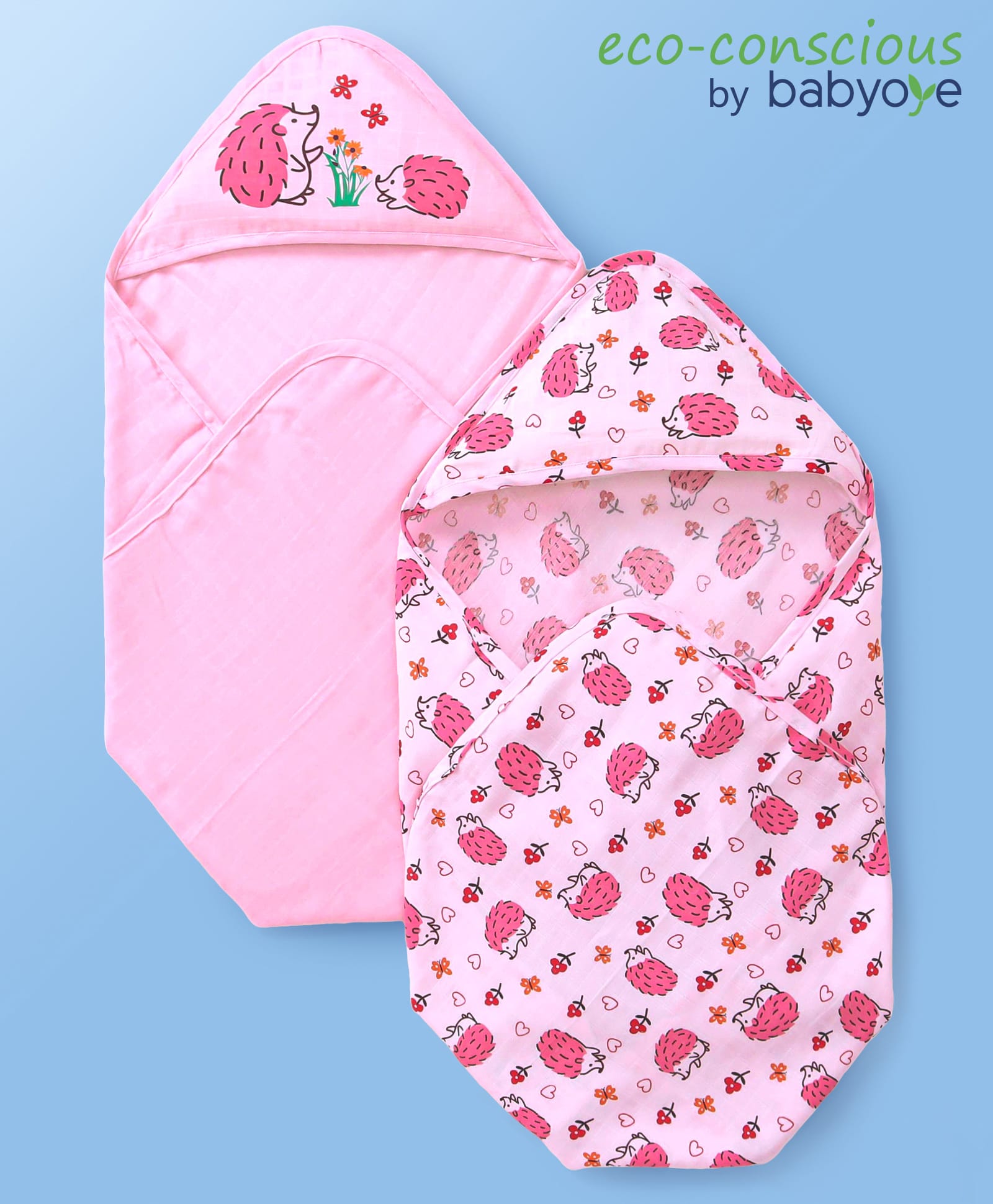 Babyoye Cotton Woven Hooded Towel & Wrappers with Animal Print L 84 x B 84 cm - Pink-picture-23