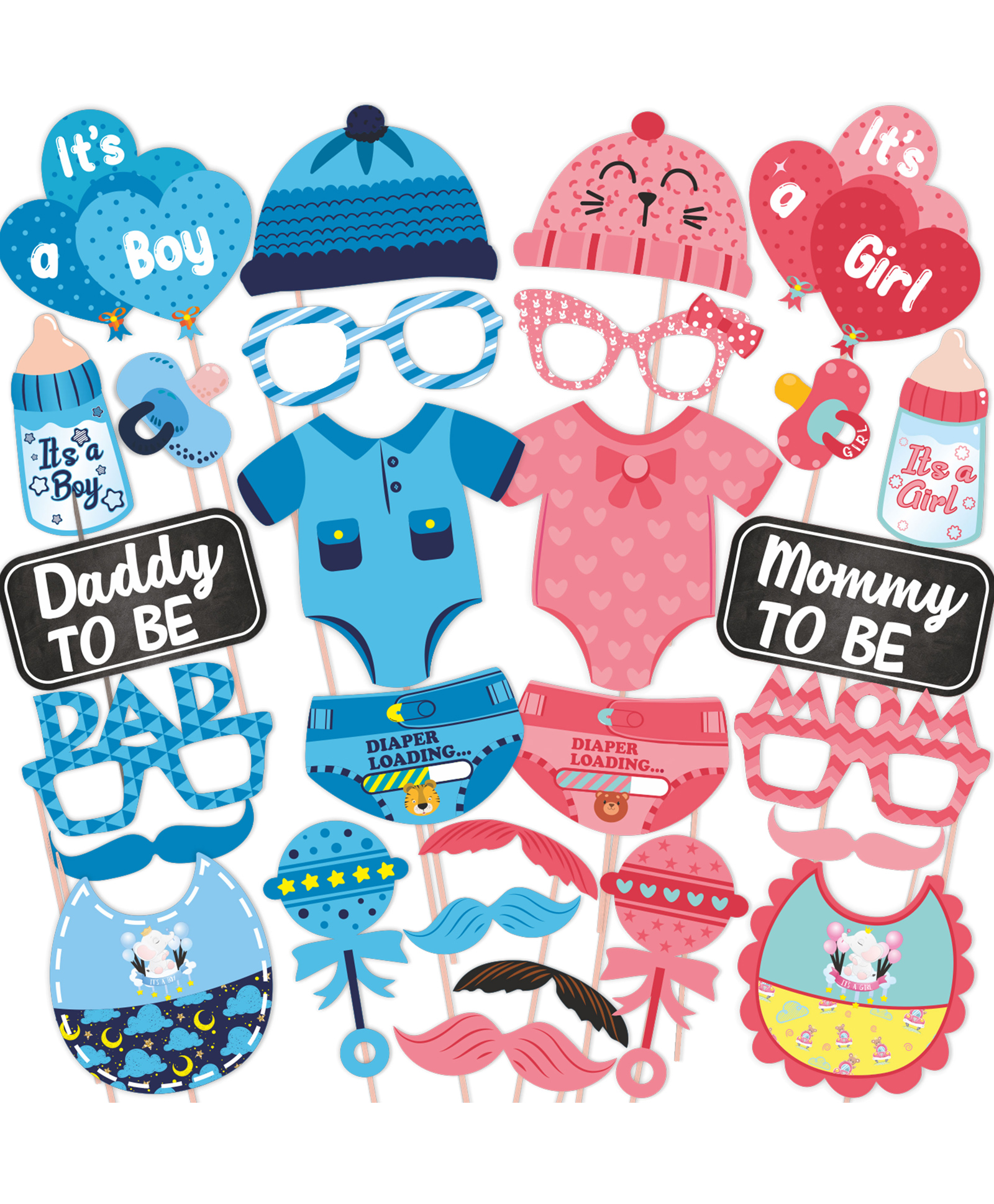 Wobbox Baby Shower Ceremony Props, Baby Shower Props for Photoshoot, Baby Shower Decoration Items, Mom to Be Daddy to Be Decoration Items, Godh Bharai Ceremony Decorations Items-Blue-Pink-(Pack of 28)-picture-24