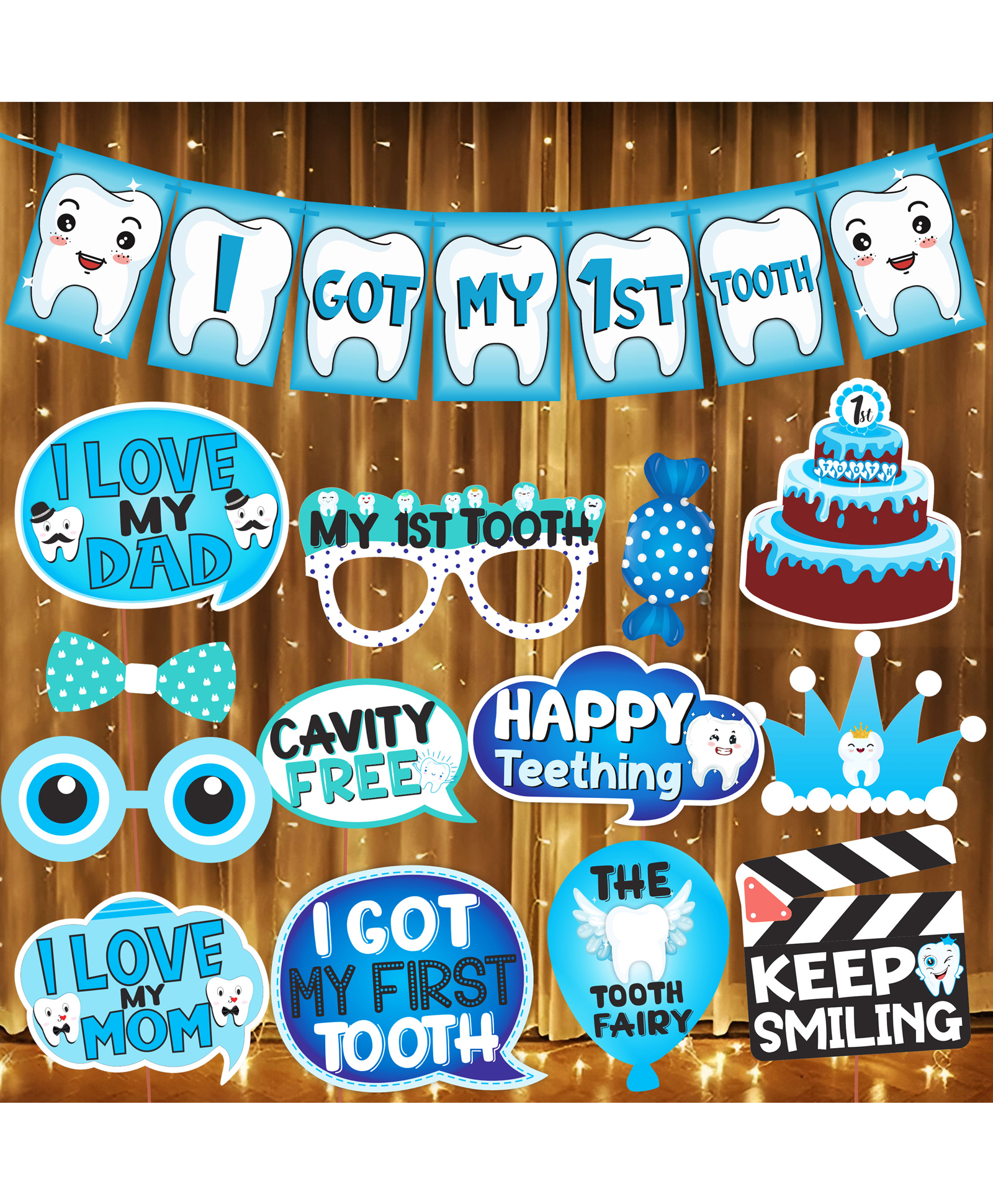 Wobbox I Got My First Tooth Decoration Items for Baby Set Which Includes I Got My First Tooth Banner, My First Tooth Props, Rice Lights for Decoration -(Pack of 15)-image-41