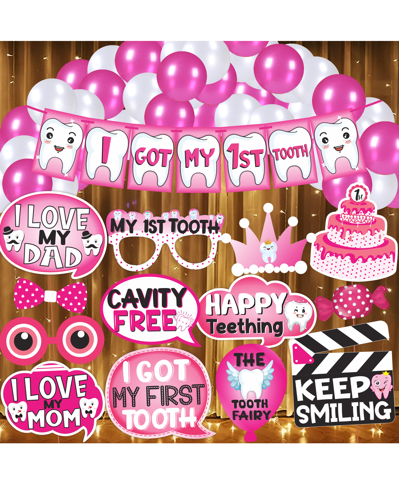 Wobbox I Got My First Tooth Decoration Items for Baby Set Which Includes I Got My First Tooth Banner, My First Tooth Props, Rice Lights for Decoration -(Pack of 45)-image-40