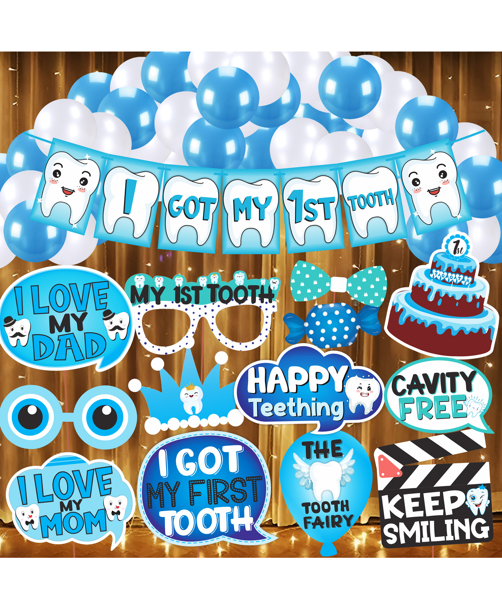 Wobbox I Got My First Tooth Decoration Items for Baby Set Which Includes I Got My First Tooth Banner, My First Tooth Props, Rice Lights for Decoration -(Pack of 45)-image-5