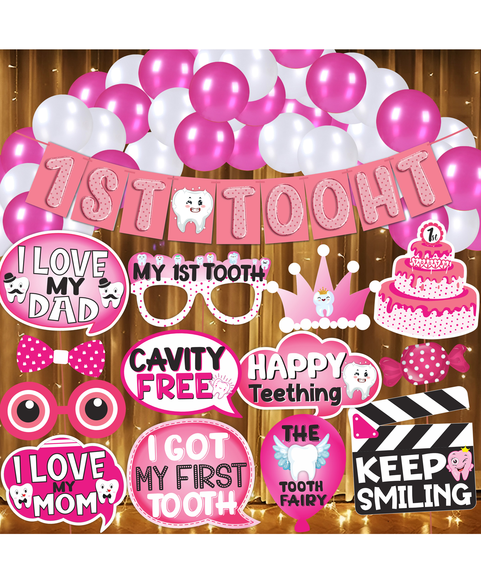 Wobbox I Got My First Tooth Decoration Items for Baby Set Which Includes I Got My First Tooth Banner, My First Tooth Props, Rice Lights for Decoration -(Pack of 45)-image-6
