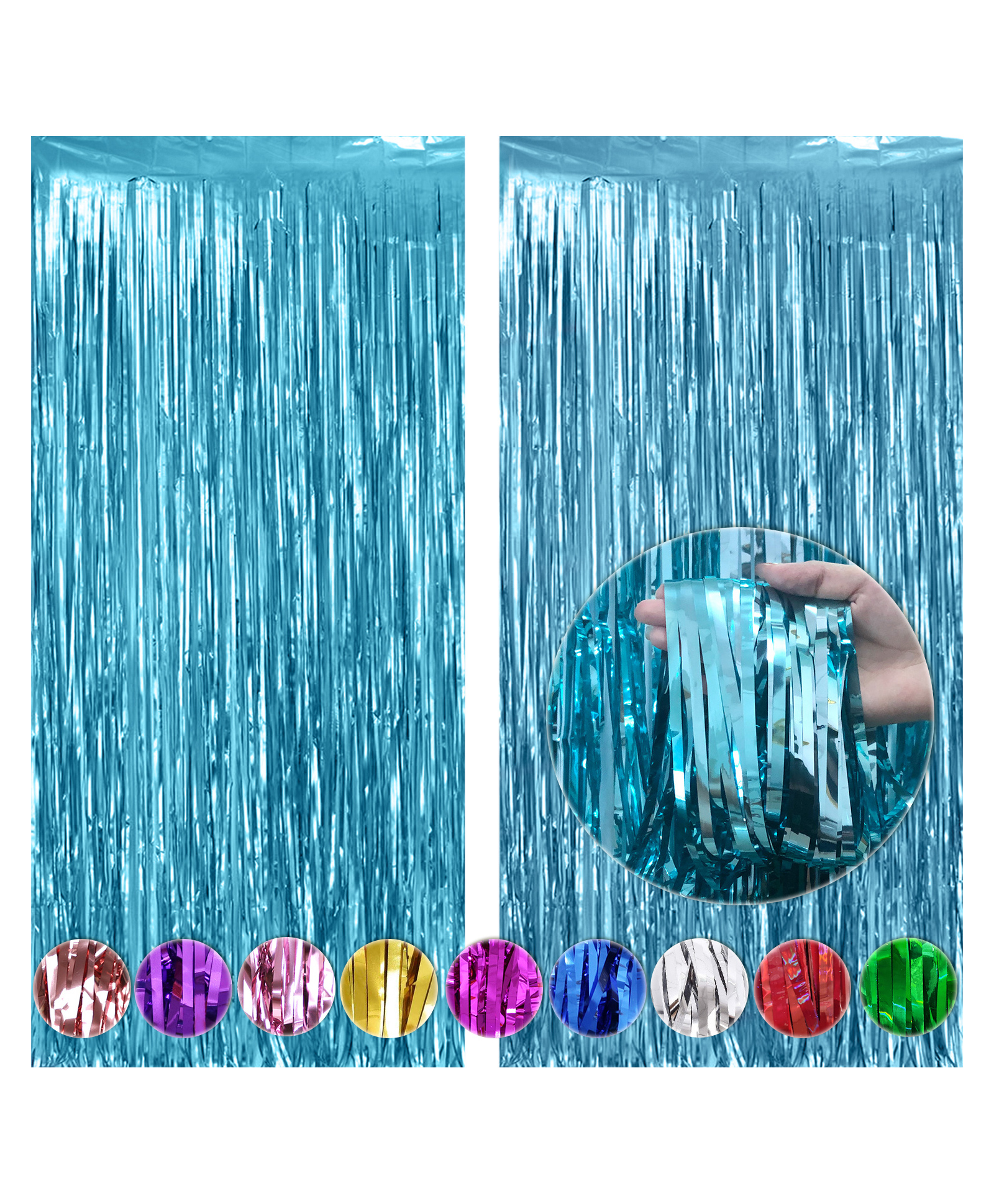 WOBBOX Big 3Ft X 6Ft Foil Fringe Curtain, Backdrop Curtain Party Decoration, Foil Curtain for Birthday Decoartion-Light Blue-(Pack of 2)-image-2