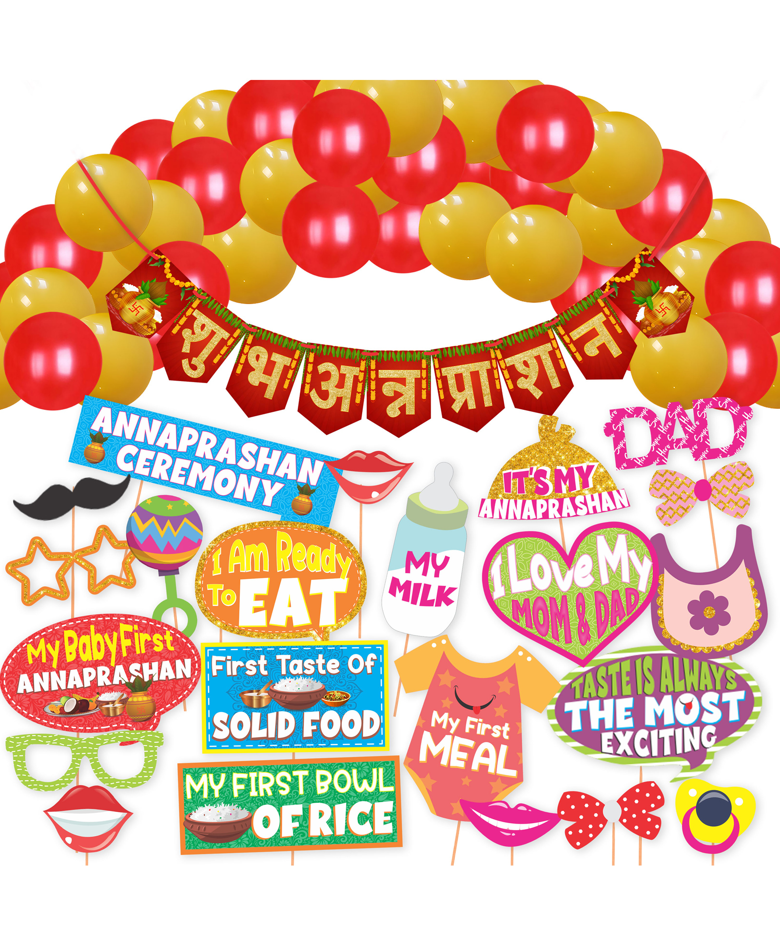 Wobbox Shubh Annaprashan Decoration Items Set which Includes Baby annaprashan Ceremony Props, Subh Annaprashan Banner, Rice Ceremony Decorations Items -(Pack of 54)-picture-28
