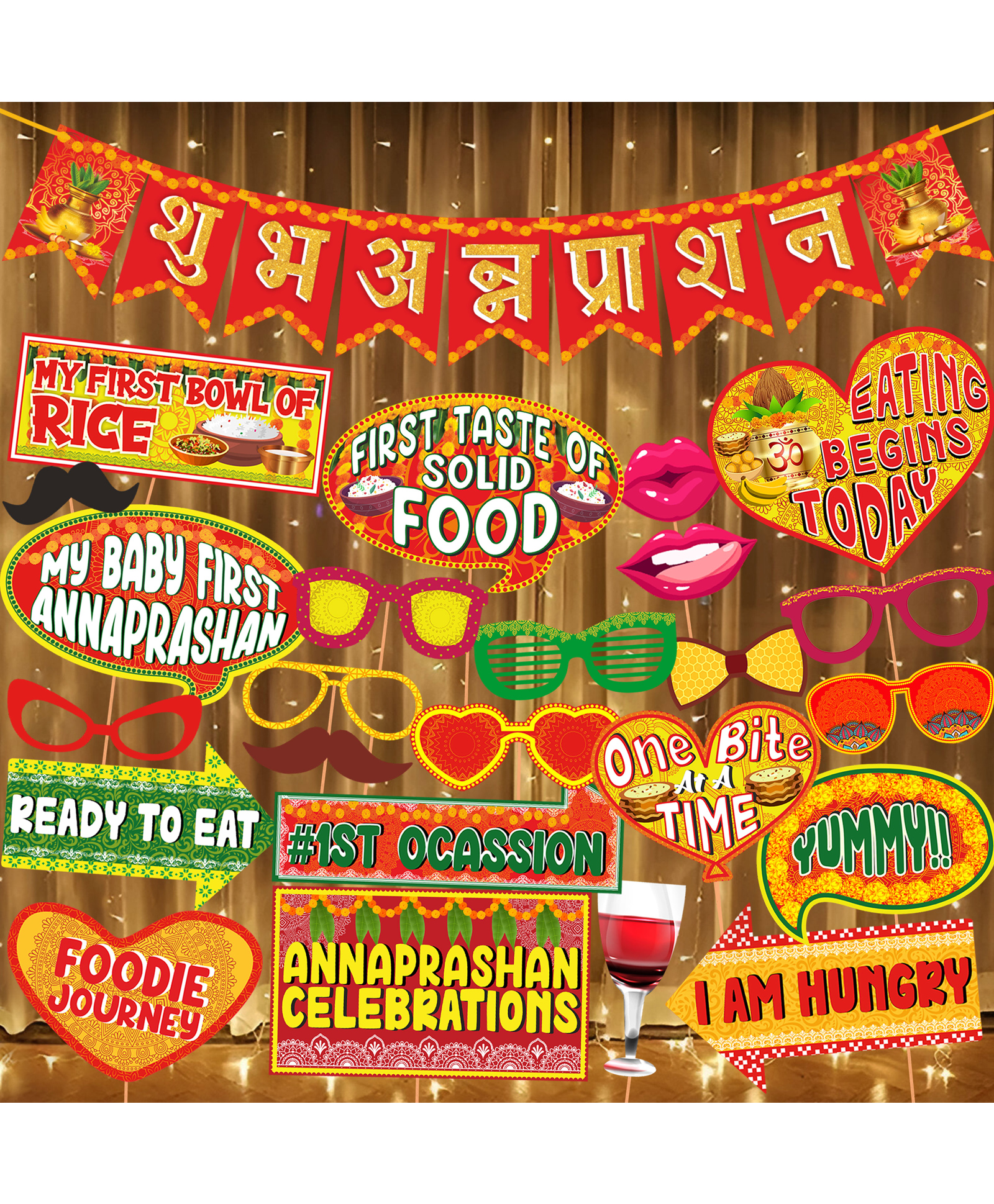 Wobbox Shubh Annaprashan Decoration Items Set which Includes Baby annaprashan Ceremony Props, Subh Annaprashan Banner, Rice Light Decoration, Rice Ceremony Decorations Items-(Pack of 29)-image-12