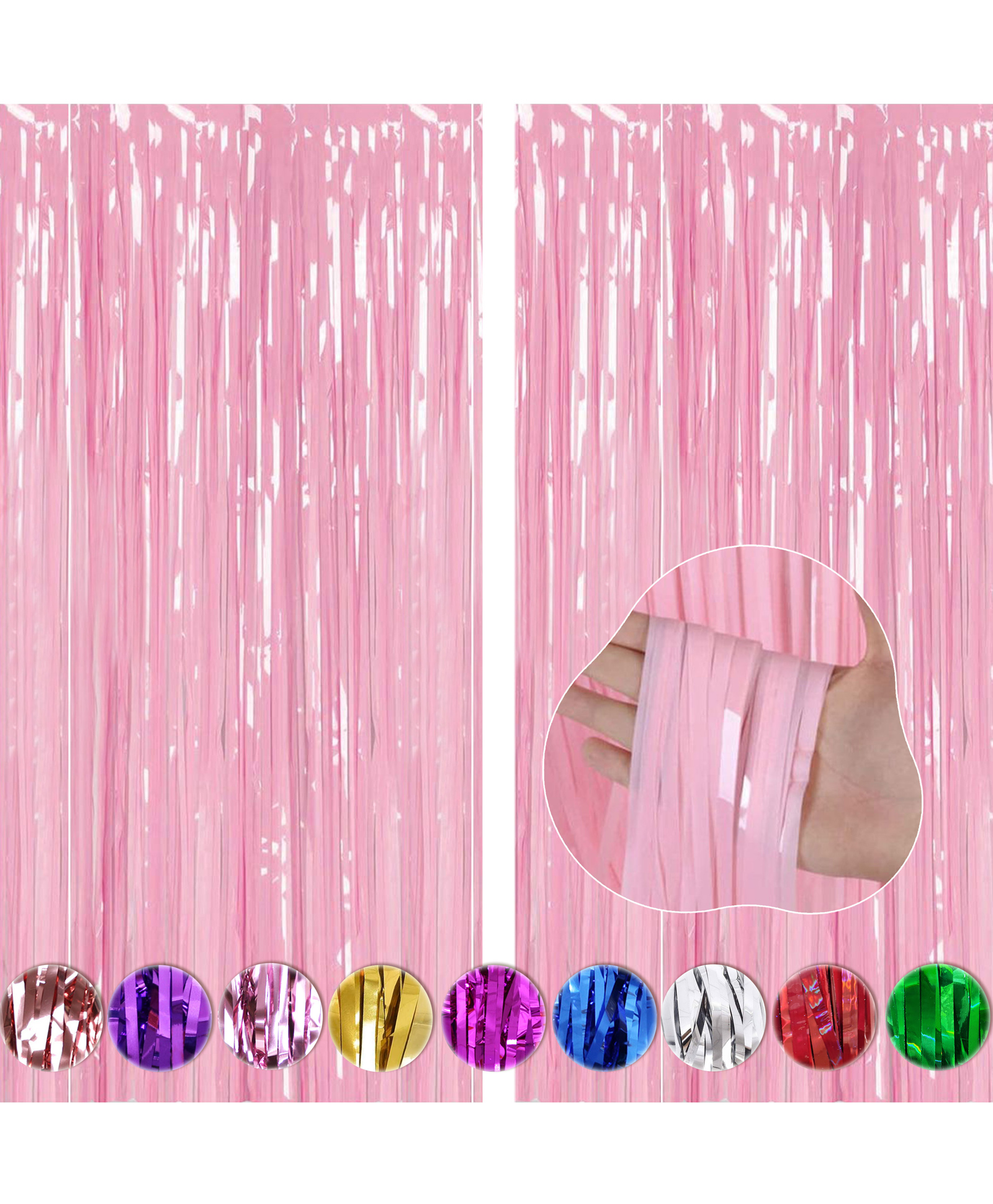 WOBBOX Big 3Ft X 6Ft Foil Fringe Curtain, Backdrop Curtain Party Decoration, Foil Curtain for Birthday Decoartion-Pastel Pink-(Pack of 2)-image-28