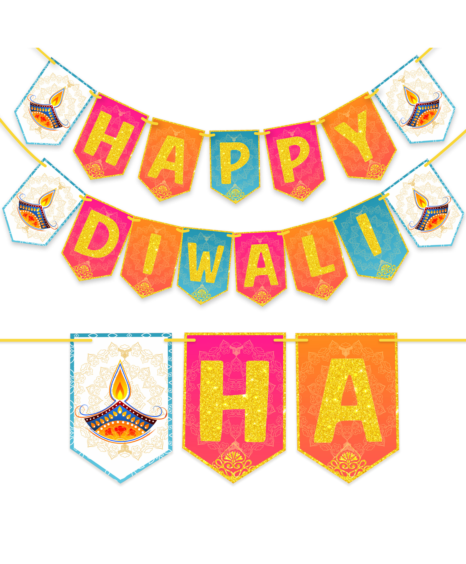 WOBBOX Happy Diwali Bunting Banner, Diwali Décor Items, Diwali Decoration Item-Multicolor-(Pack of 1)-image-32