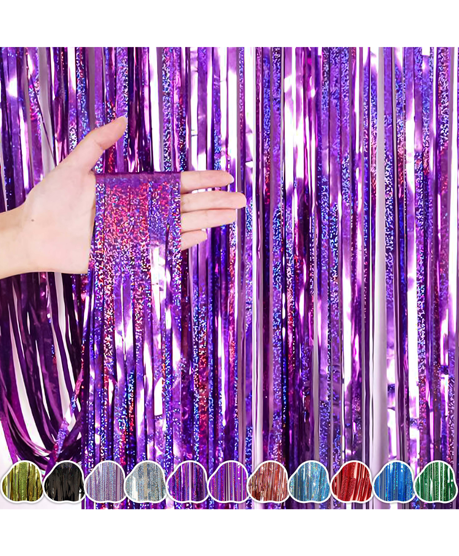 WOBBOX Big 3Ft X 6Ft Foil Curtains for Birthday Decoration Items, Backdrop Curtain for Decoration, Party Backdrop Decoration(Laser Purple) (Pack of 1)-image-41