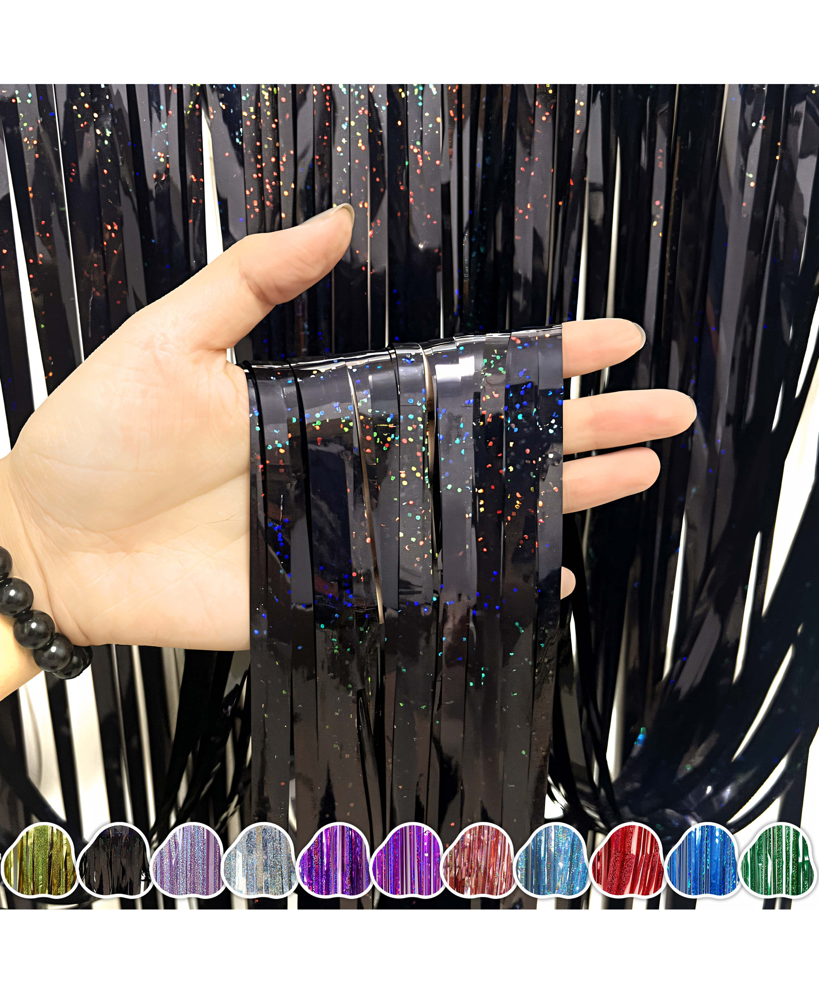 WOBBOX Big 3Ft X 6Ft Foil Curtains for Birthday Decoration Items, Backdrop Curtain for Decoration, Party Backdrop Decoration(Laser Black) (Pack of 1)-image-23
