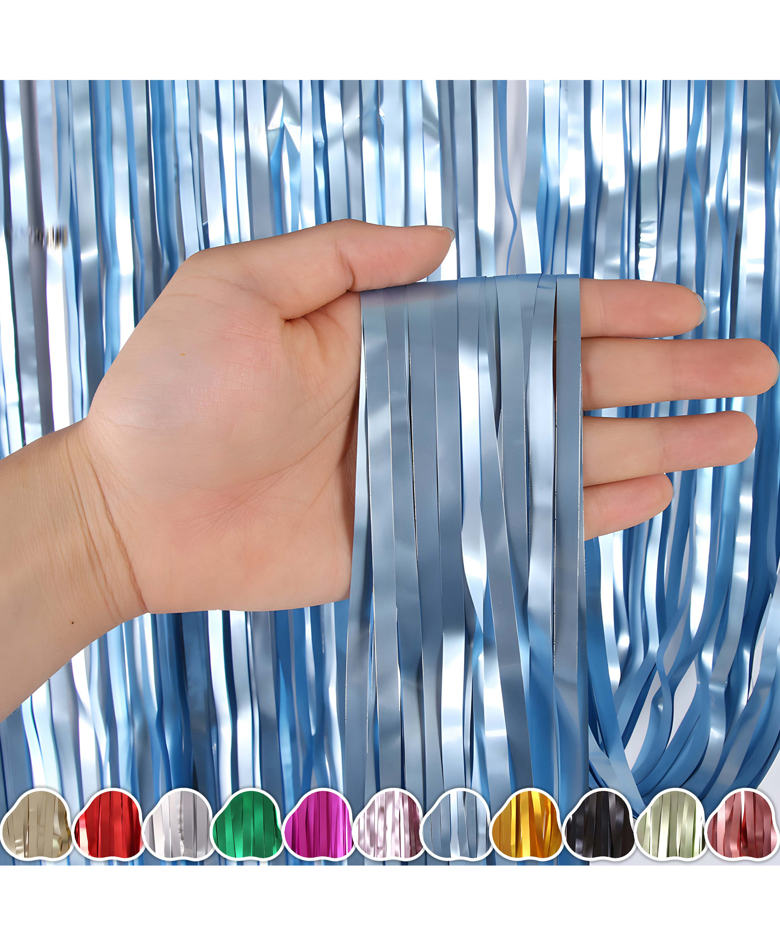WOBBOX Big 3Ft X 6Ft Foil Curtains for Birthday Decoration Items, Backdrop Curtain for Decoration, Party Backdrop Decoration(Matte Light Blue) (Pack of 1)-image-3