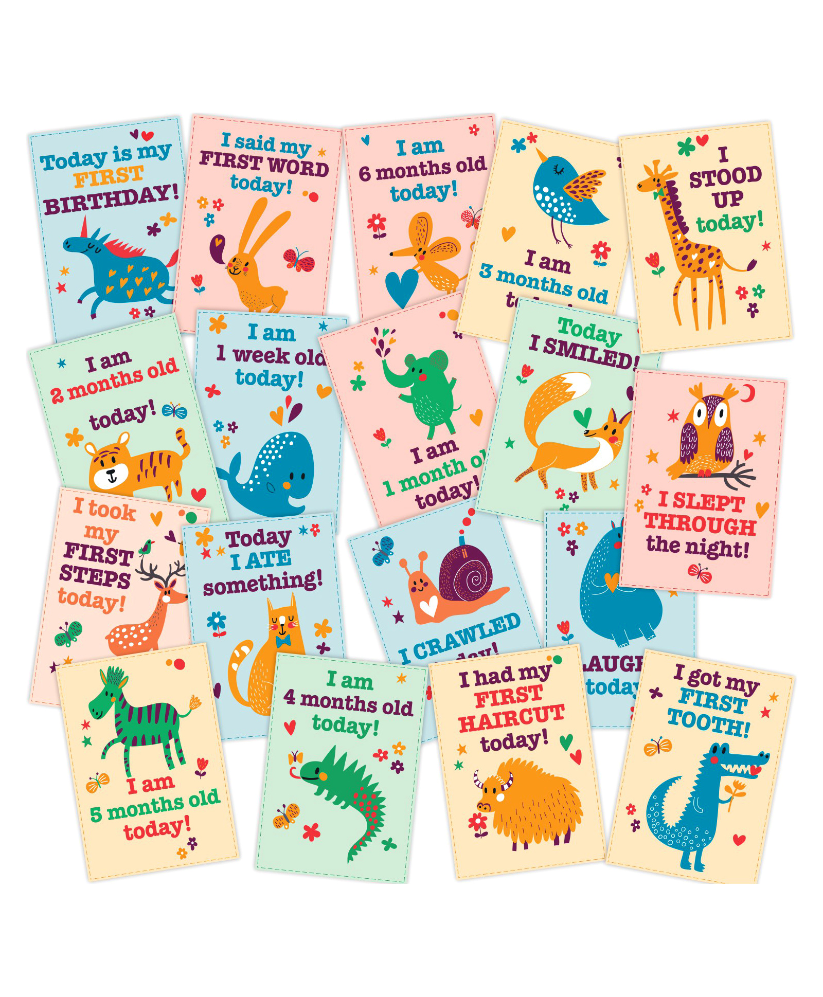 WOBBOX Baby Monthly Record 0-12 Months Growth and Milestones Cards Multicolor (Pack of 18 Pcs)-picture-19