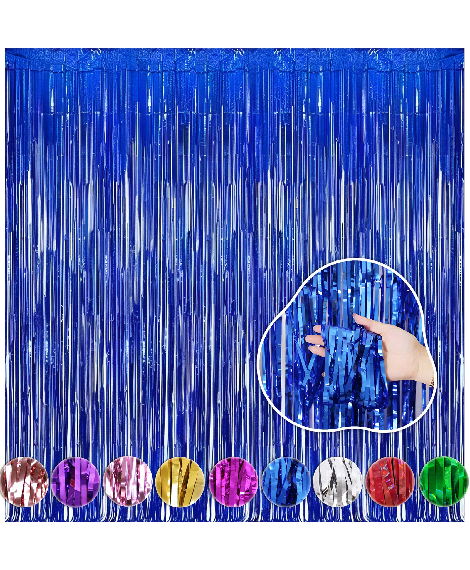WOBBOX Big 3ft x 6ft Tinsel Metallic Foil Fringe Curtains Backdrop Door Window Curtain Party Decoration (Blue) (Pack of 1)-image-37