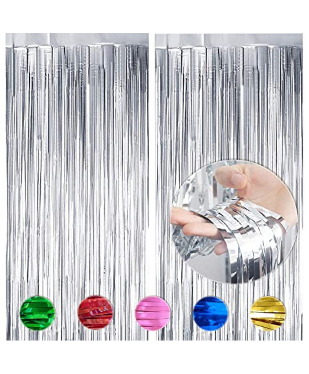 WOBBOX Big 3ft x 6ft Metallic Foil Fringe Curtain for Decoration Backdrop Door Window Curtain Party Decoration (Silver) (Pack of 2)-image-38