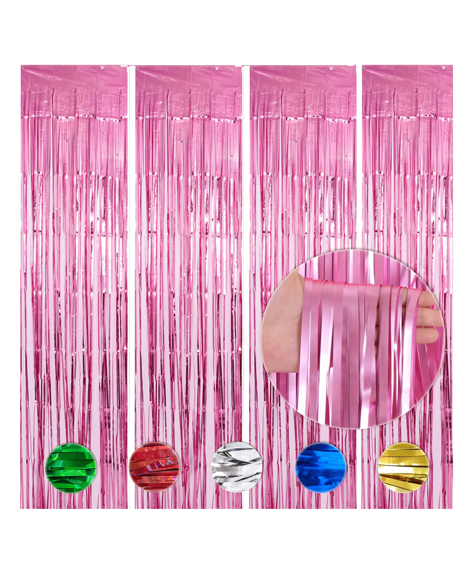 WOBBOX Big 3ft x 6ft Metallic Foil Fringe Curtain for Decoration Backdrop Door Window Curtain Party Decoration (Pink) (Pack of 4)-image-7