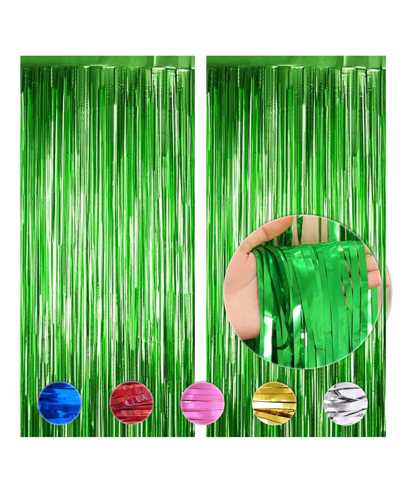 WOBBOX Big 3ft x 6ft Metallic Foil Fringe Curtain for Decoration Backdrop Door Window Curtain Party Decoration (Green) (Pack of 2)-image-12