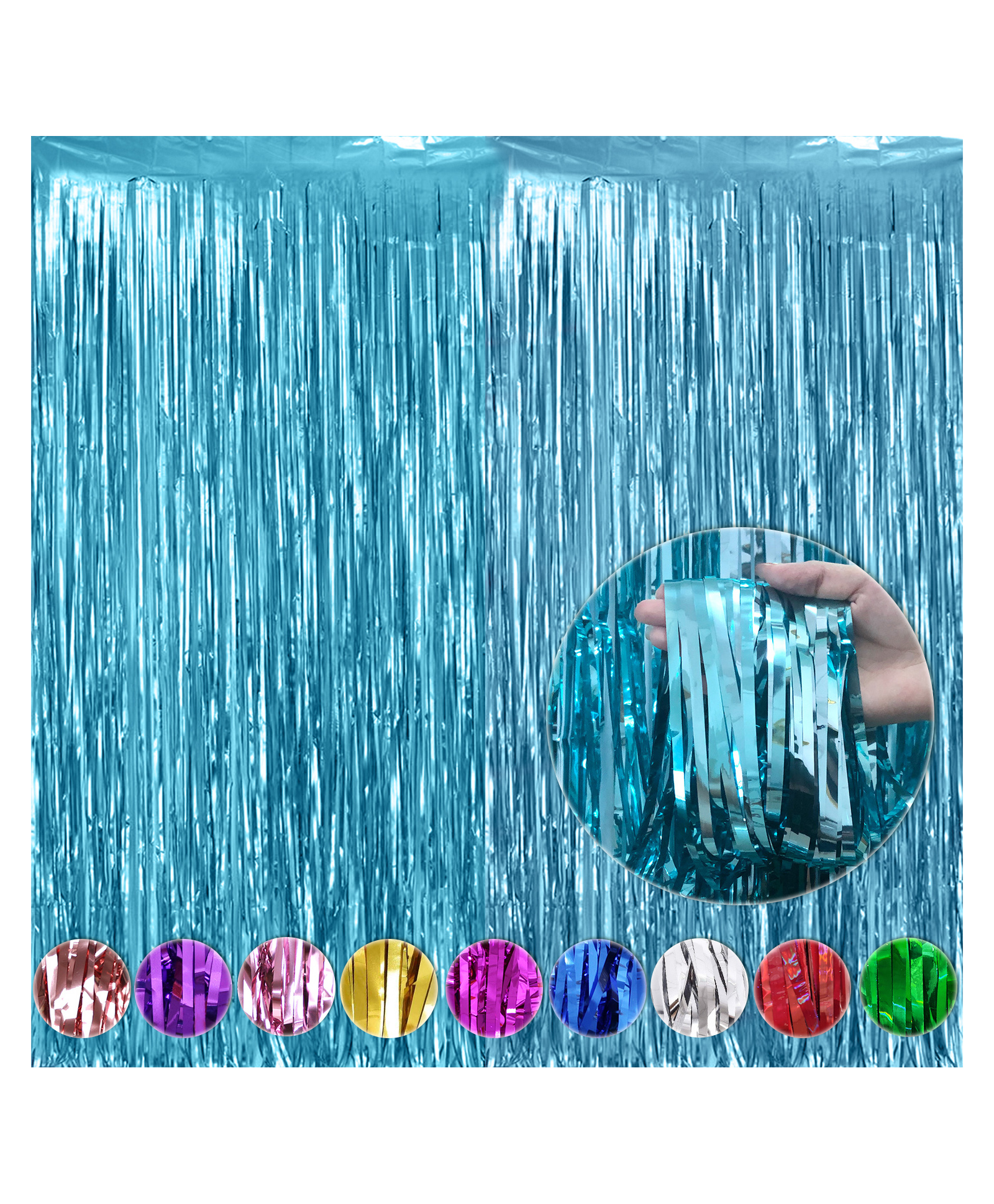 Wobbox Big 3Ft X 6Ft Light Tinsel Metallic Foil Fringe Curtain Backdrop Door Window Curtain Party Decoration (Blue)(Pack of 1)-image-1